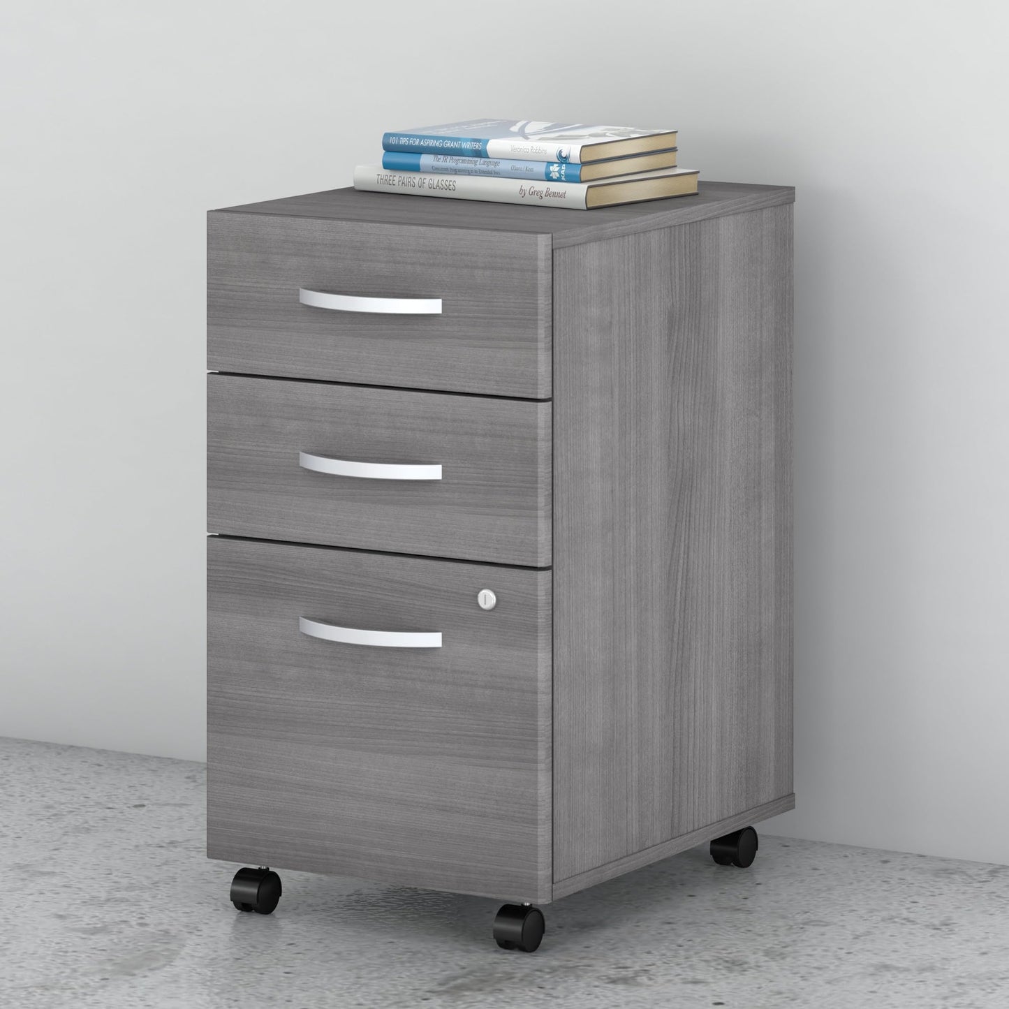Bush Business Furniture Echo 3 Drawer Mobile File Cabinet in Gray Sand, Portable Document Storage Solution for Home and Professional Office
