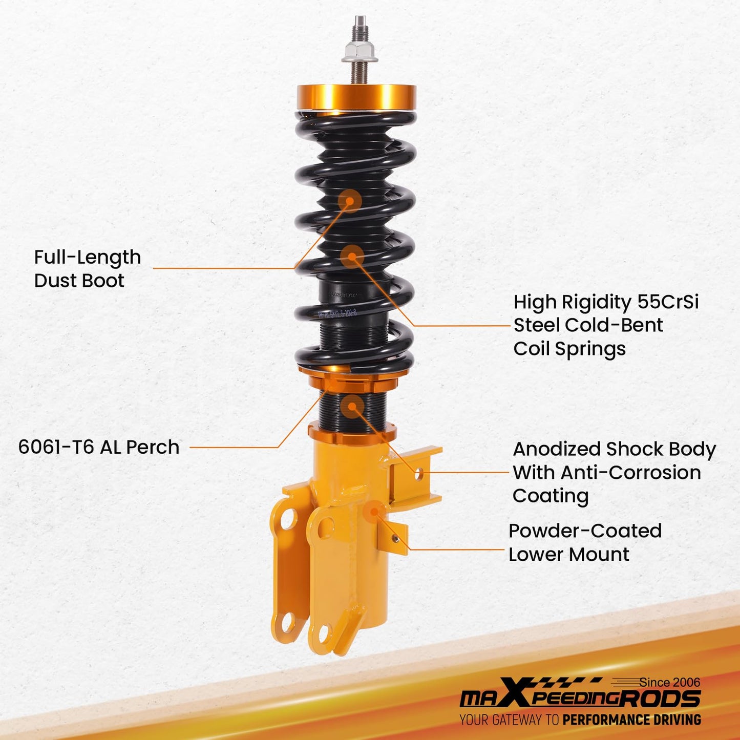 maXpeedingrods Coilovers for Chevrolet Camaro 2010-2015, Height Adjustable Coilovers Suspension Kit, Preset Damping Lowering Kit Gold