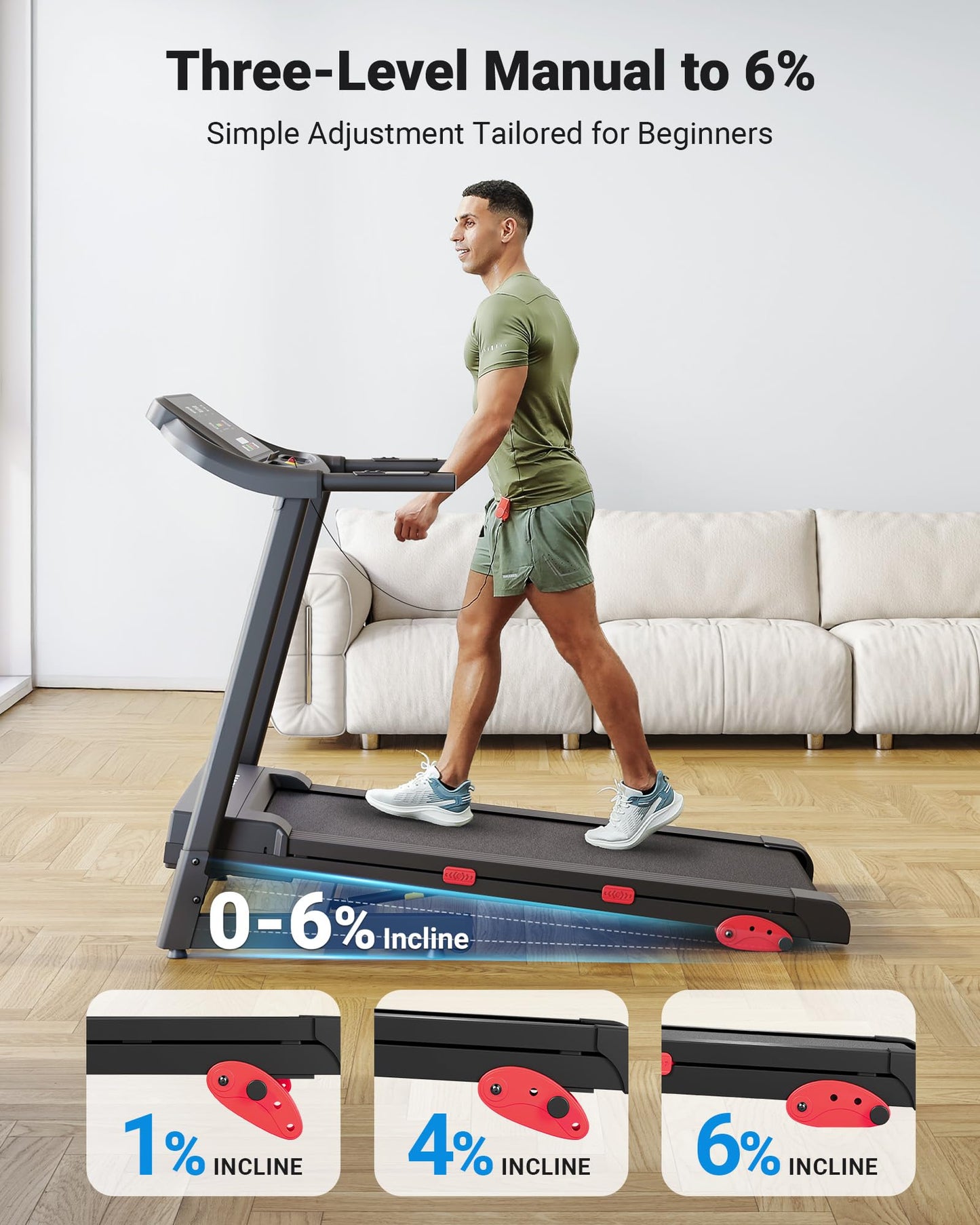 THERUN Running Treadmill with Incline, Foldable Treadmills, Manual Incline Adjustment, 3.0HP Treadmill for Indoor Fitness Workouts