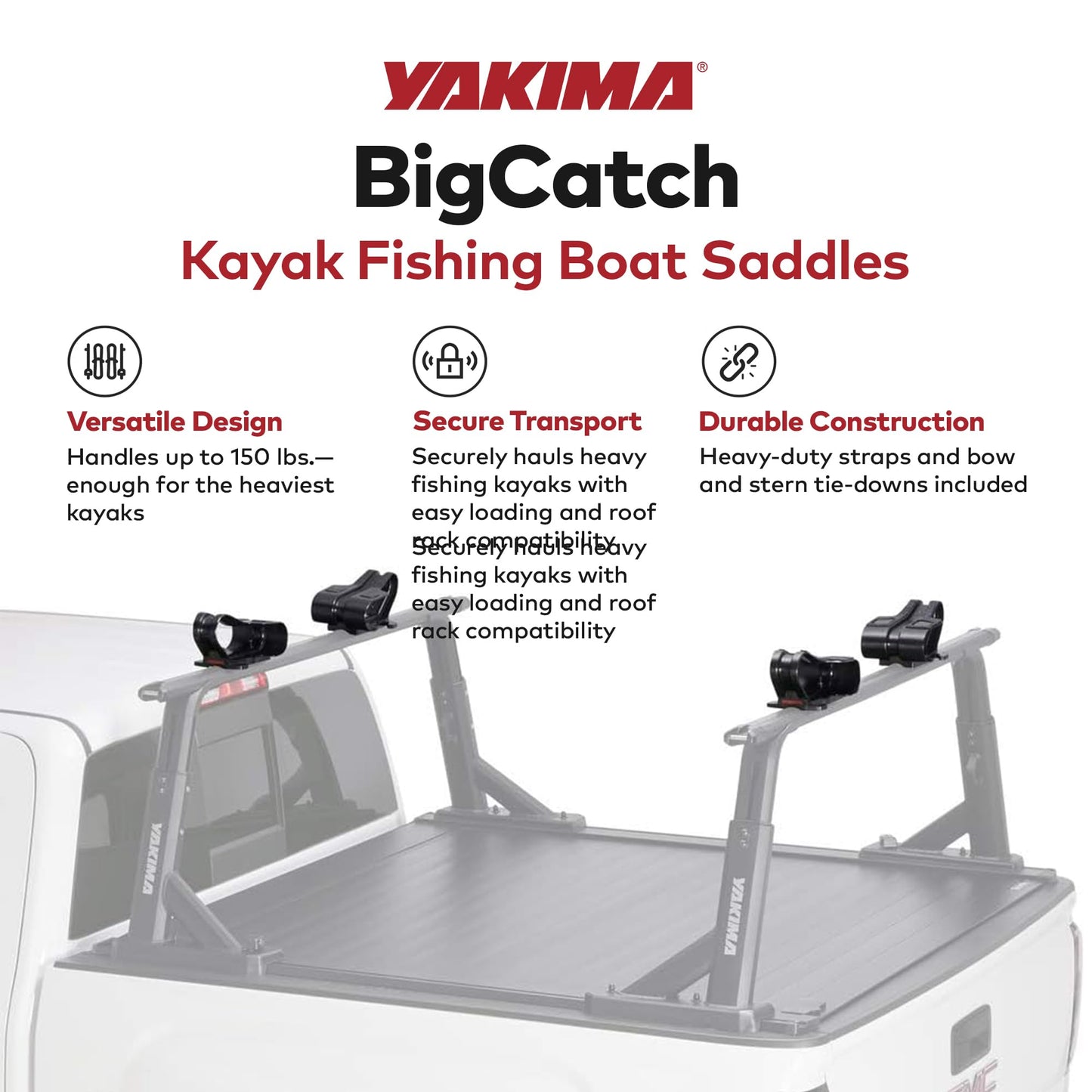 Yakima Universal BigCatch Kayak Fishing Boat Saddles, 150-Pound Load Capacity