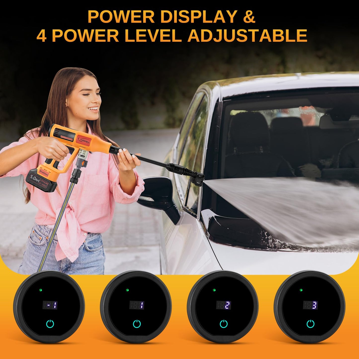 Cordless Pressure Washer Battery Bowered 1060 PSI Compatible with Makita Battery, Portable Power Washer for Cars 5000mAh Brushless Motor & 2.5 GPM High-Pressure Washer, 6-in-1 Nozzle, LCD Screen