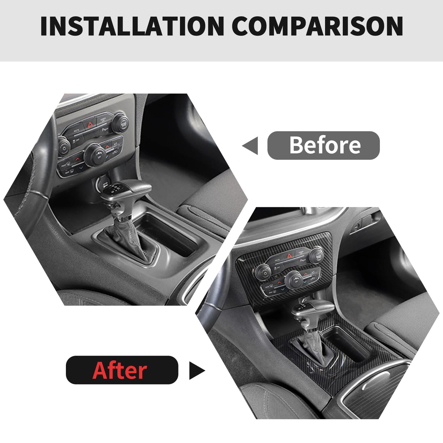 RT-TCZ Carbon Fiber Interior Trim Kit Cover Center Console Decoration Accessories for Dodge Charger 2015-2025,12PCS
