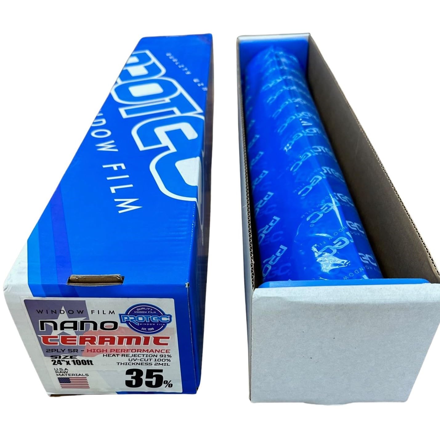 Protec Nano Ceramic Window Tint Film 35% VLT 24" x 100ft 2PLY Roll - Heat & Glare Reduction, UV/IR Protection for Car, Home, Office & Commercial Glass