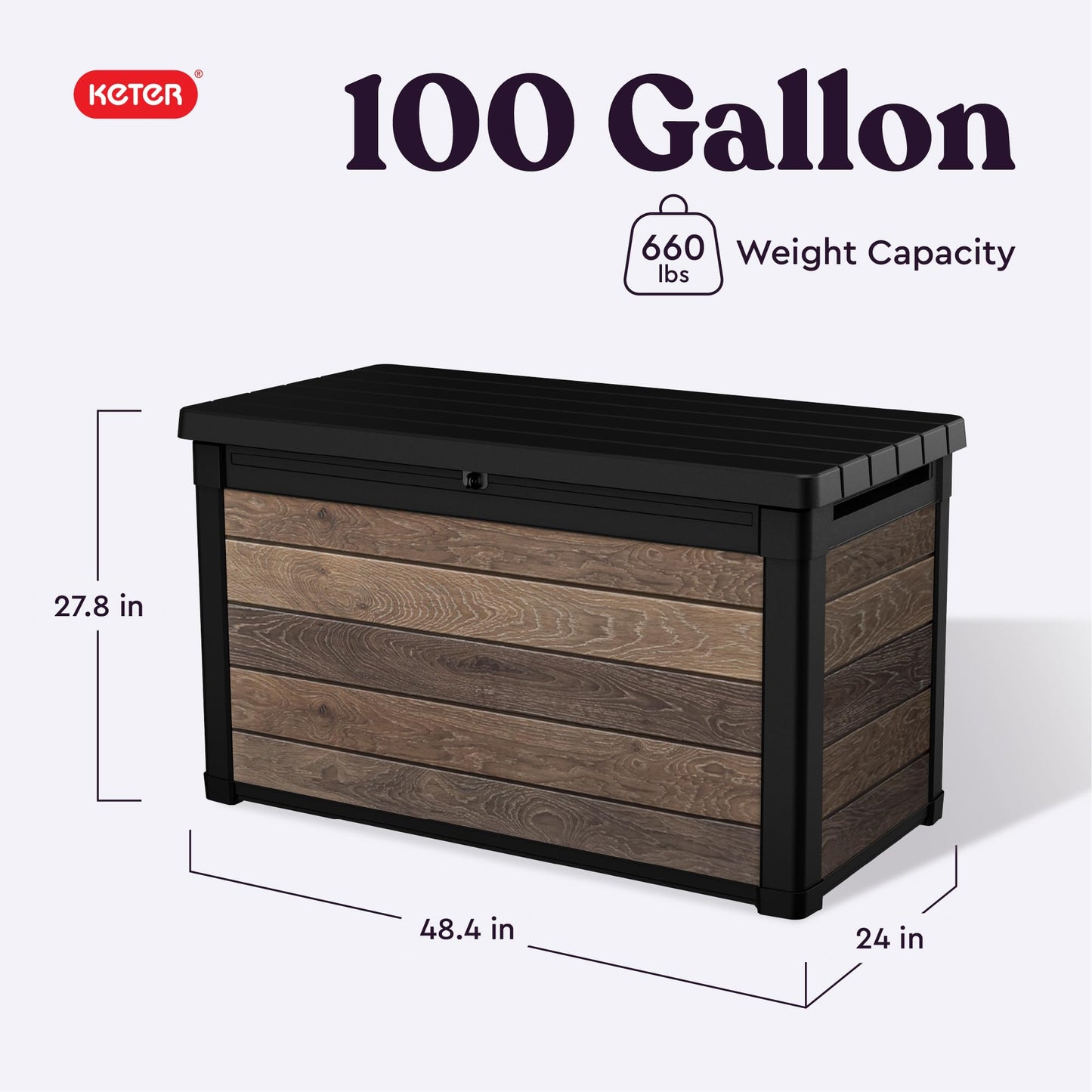 Keter Walnut 100 Gallon Resin Deck Box-Organization and Storage for Patio Furniture Outdoor Cushions, Throw Pillows, Garden Tools and Pool Toys