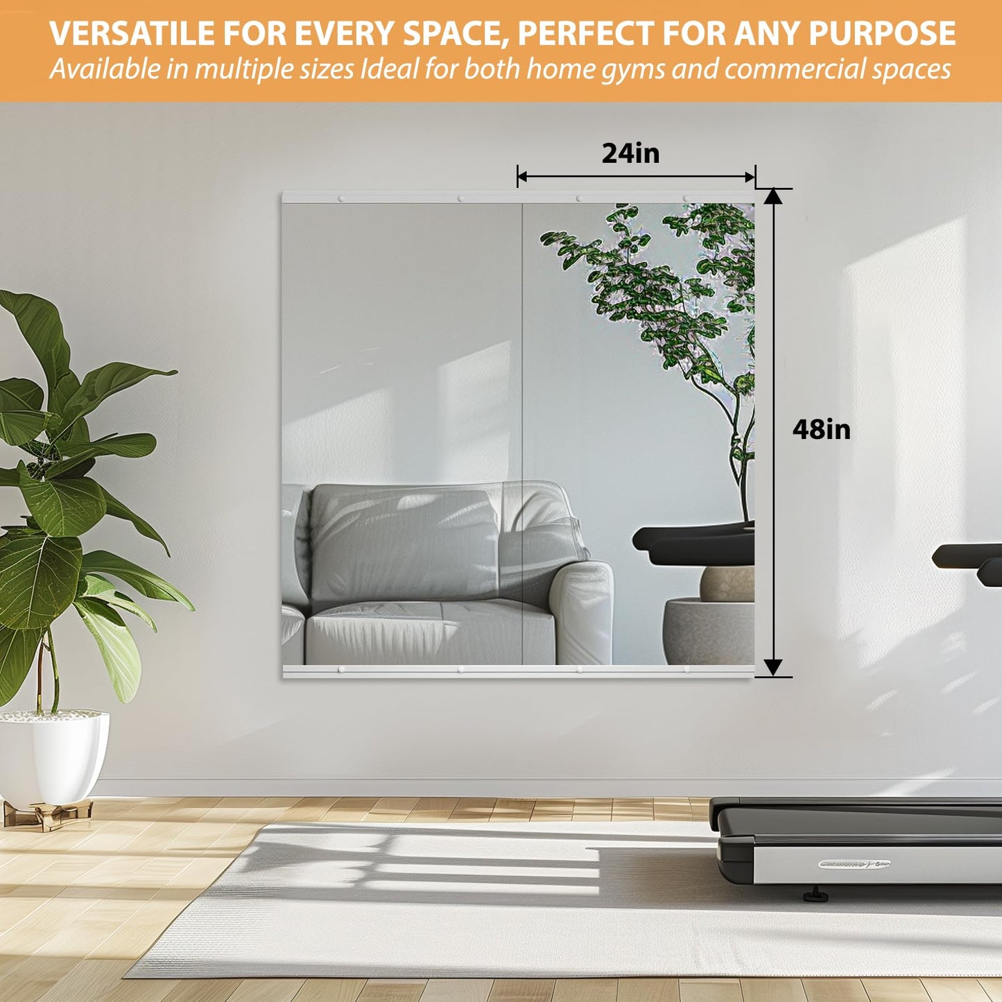 STAWDY Home Gym Mirror,48X24 Inch -2PCS Large Frameless Full Body Wall Mirror Length Tempered Glass Wall-Mounted Mirror for Gym,Yoga,Bedroom,Bathroom,Exercise Room