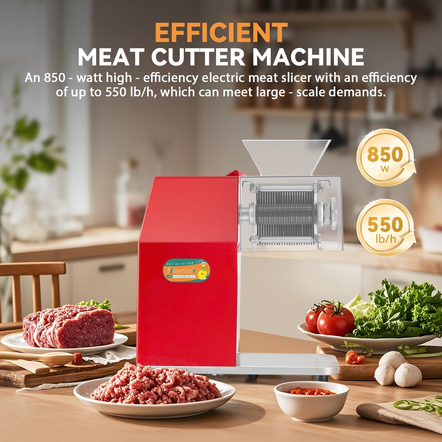 Newhai 850W Meat Cutter Machine, Commercial Meat Cutting Machine 20mm Heavy Duty, Stainless Steel Meat Slicer Shredder Restaurant, for Boneless Meat Soft Vegetables