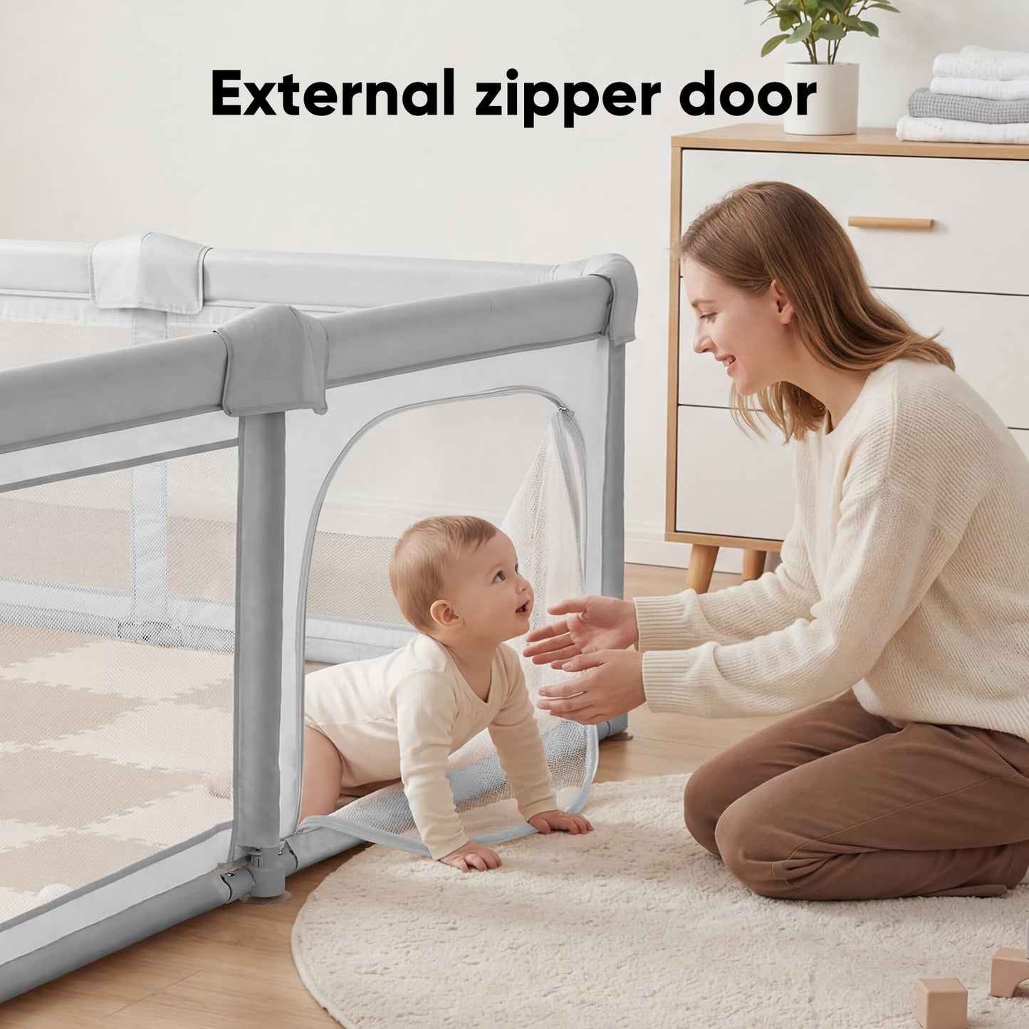 Cosola Foldable Baby Playpen for Toddlers & Babies, Large Play Yard with Mat, 79"x71" Extra Large Safety Playpen for Indoor Outdoor, Anti-Escape Dual Door Play Pen for Infants,Grey