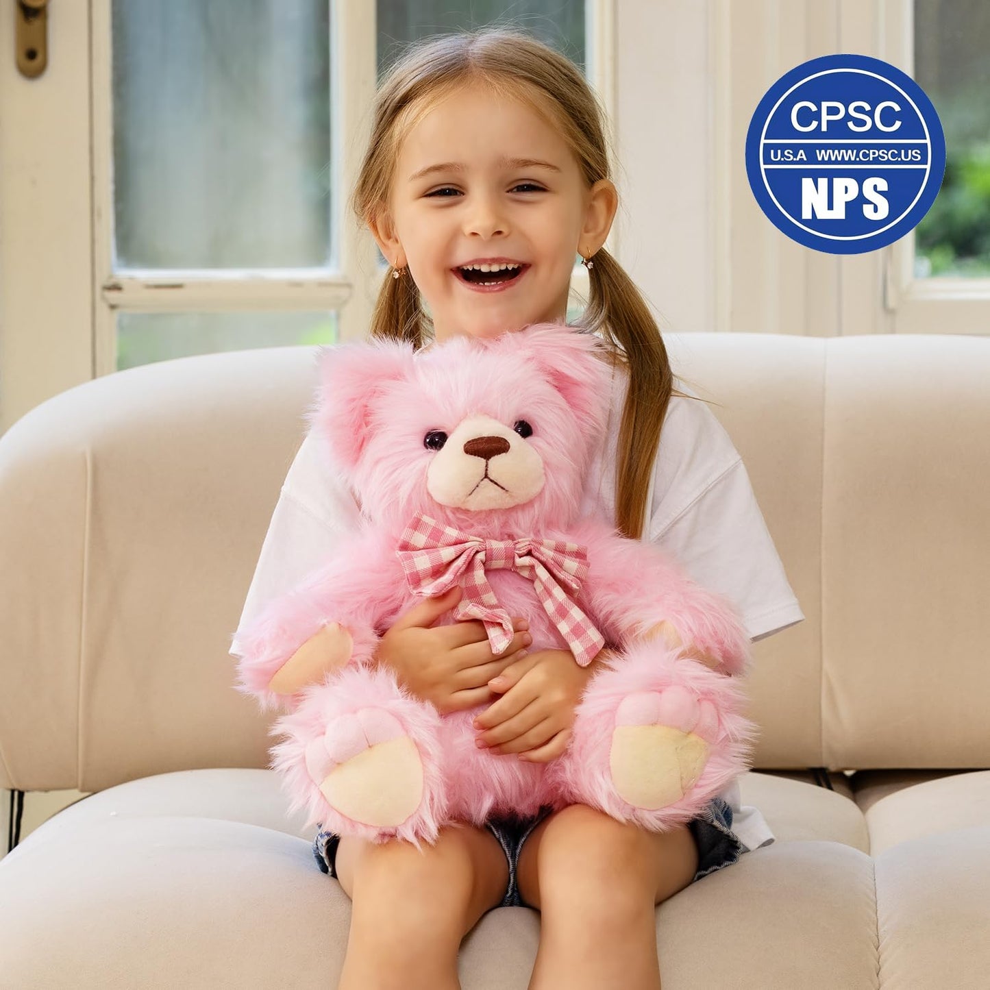 MorisMos Teddy Bear Stuffed Animal,14'' Long Fur Stuffed Bear Plush Toy Gift for Kid Girl Boy Toddler Teen Adult,Cuddly Teddy Animal Toy Decor for Baby Shower Birthday Valentine’s Day Party Favor,Pink