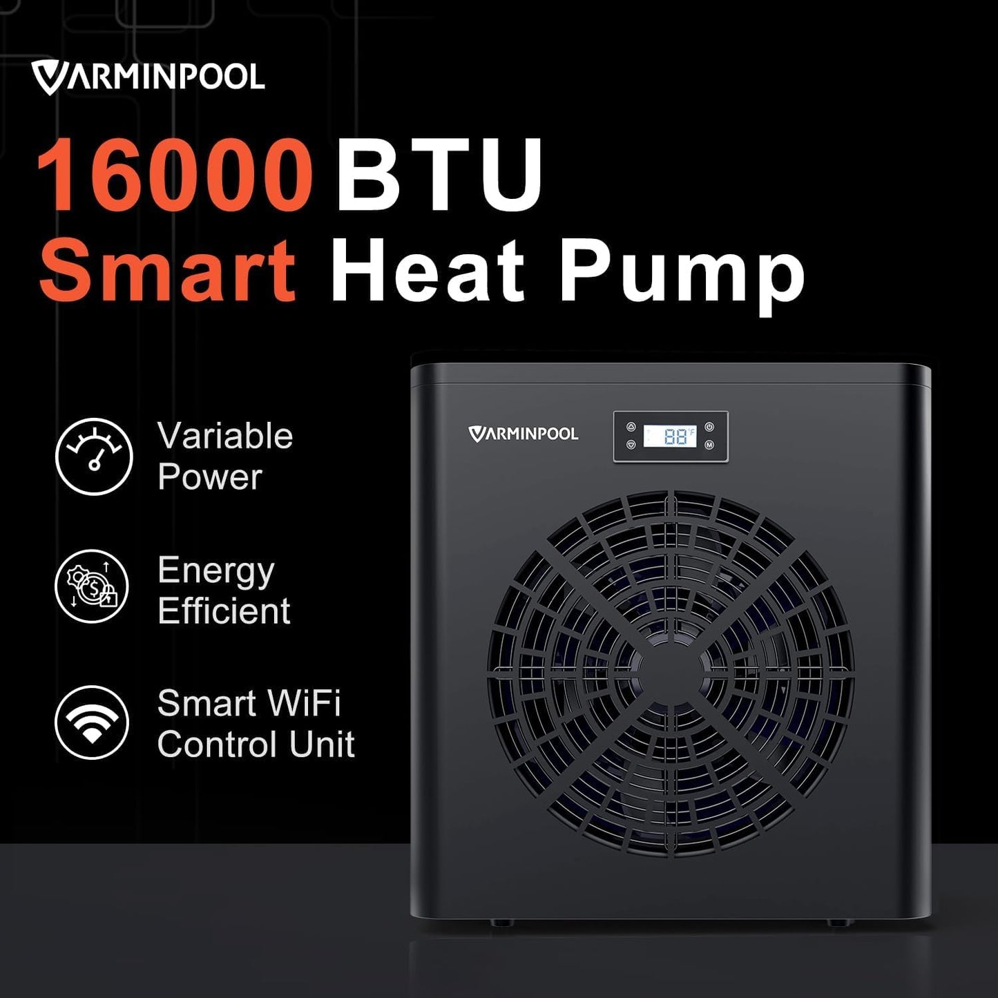 VARMINPOOL 16000BTU Electric Pool Heater for Above Ground Pool, Pool Heat Pump for 5400 Gallons, WiFi Smart Control, Titanium Heat Exchanger, 110V