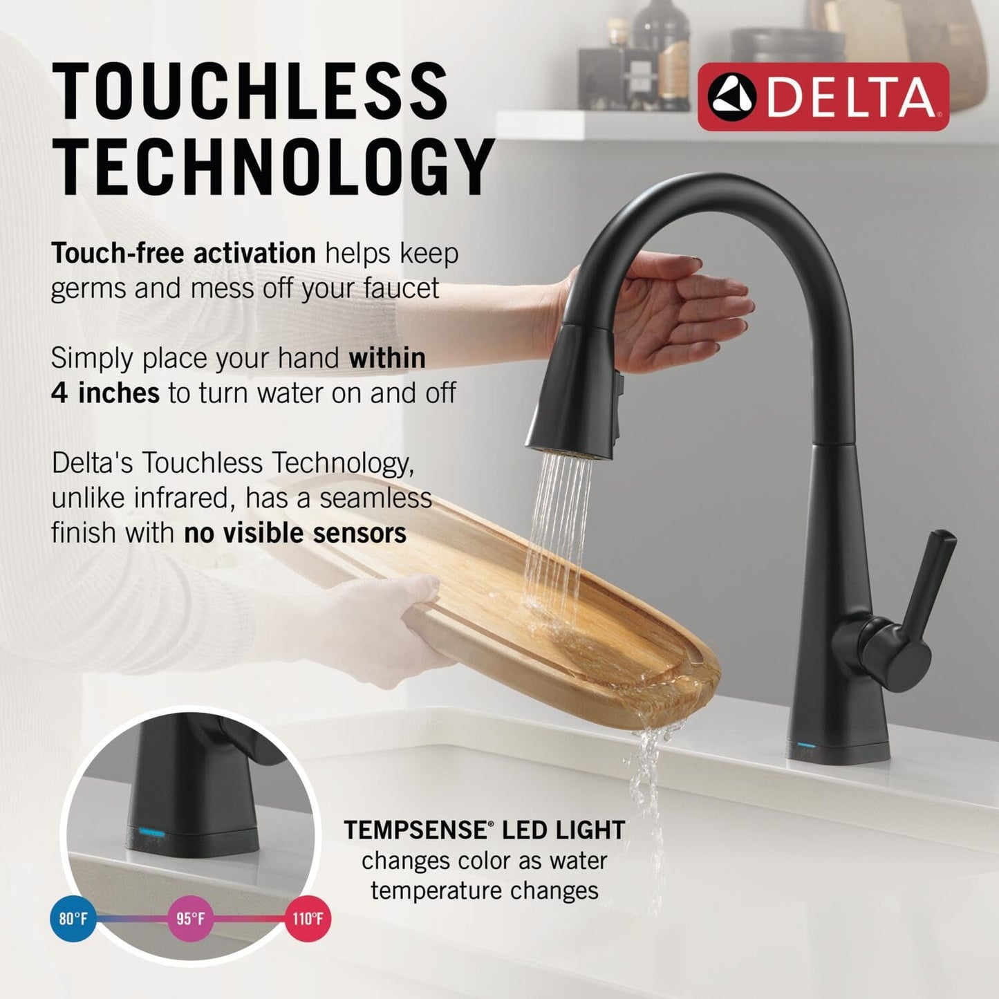 Delta Lenta Touchless Kitchen Faucet with Touch Technology, Matte Black Kitchen Sink Faucet with Pull Down Sprayer, Single Hole, Matte Black 19802TLZ-BL-DST