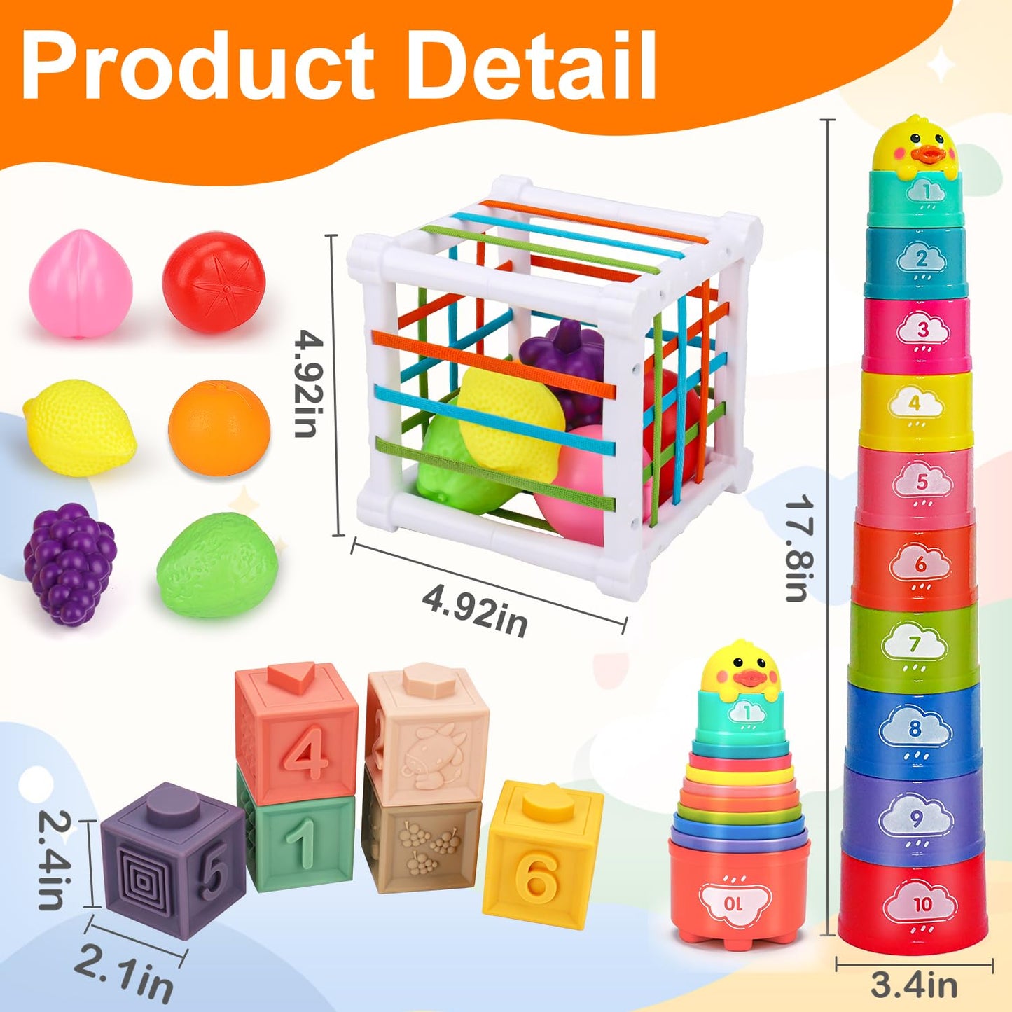 Baby Toys 6-12-18 Month Stacking Cups Blocks Shape Sorters Teething Sensory Developmental 6 7 8 9 10 Month Old Baby Toys Infant 0-6 6-9 9-12 Learning Montessori Birthday Gift for 1 Year Old Boy Girl