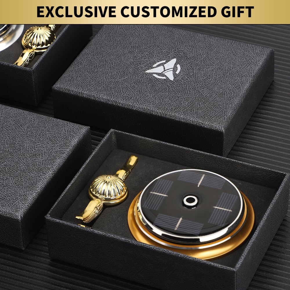 Golden Fidget Spinner Solar Energy Toy, Car Air Freshener Dashboard Decoration Powered by Sunshine, Cool Science Kit Spinning Ball Toy with Solar Panels, Premium Gift for Boyfriend Men Women