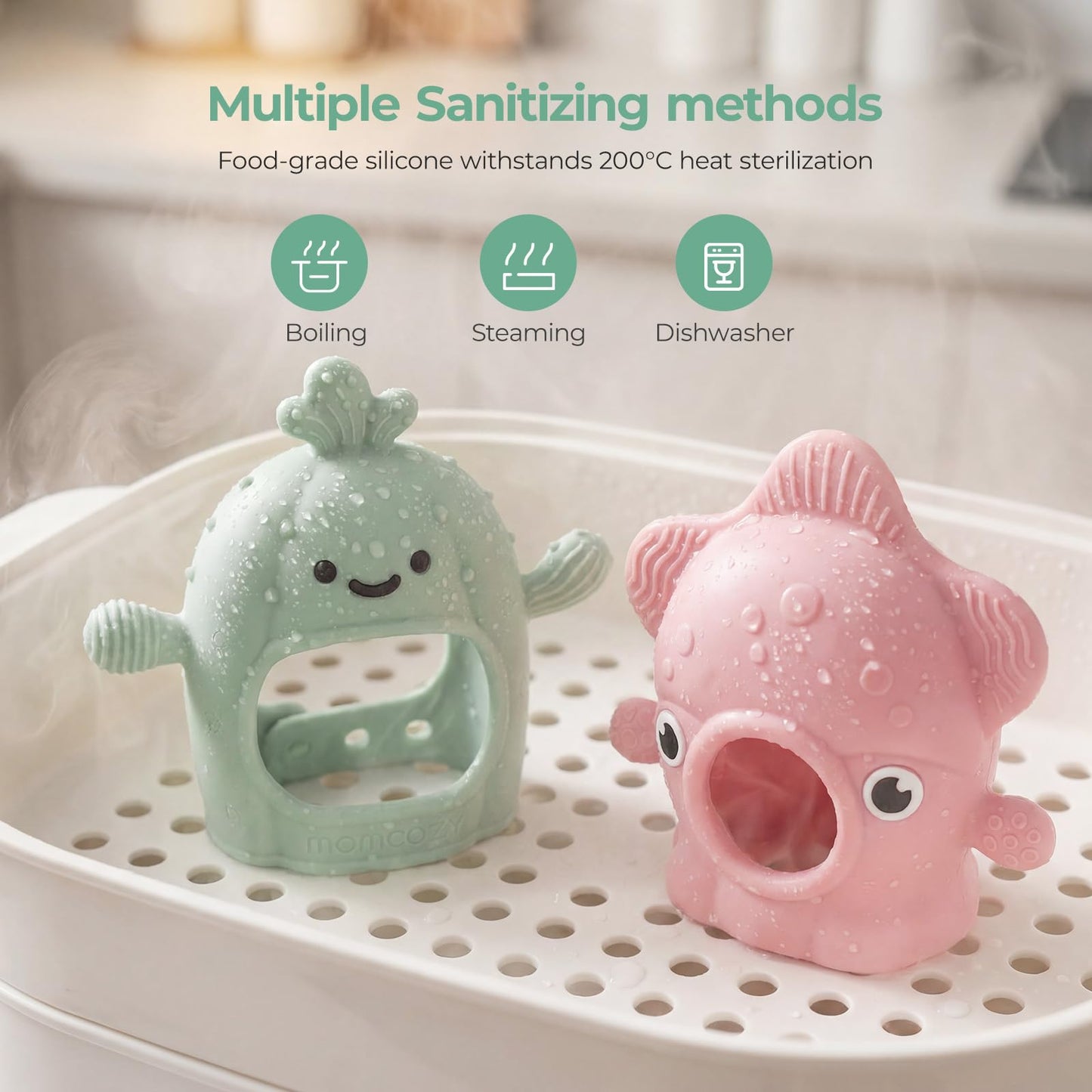 Momcozy Baby Teething Toys, Food Grade Silicone Baby Teether,Teething Mitten for Babies 0–6 Months,Teethers for Babies 6–12 Months,Anti Drop Wrist Teether with Multiple Chew Points, Mint Green