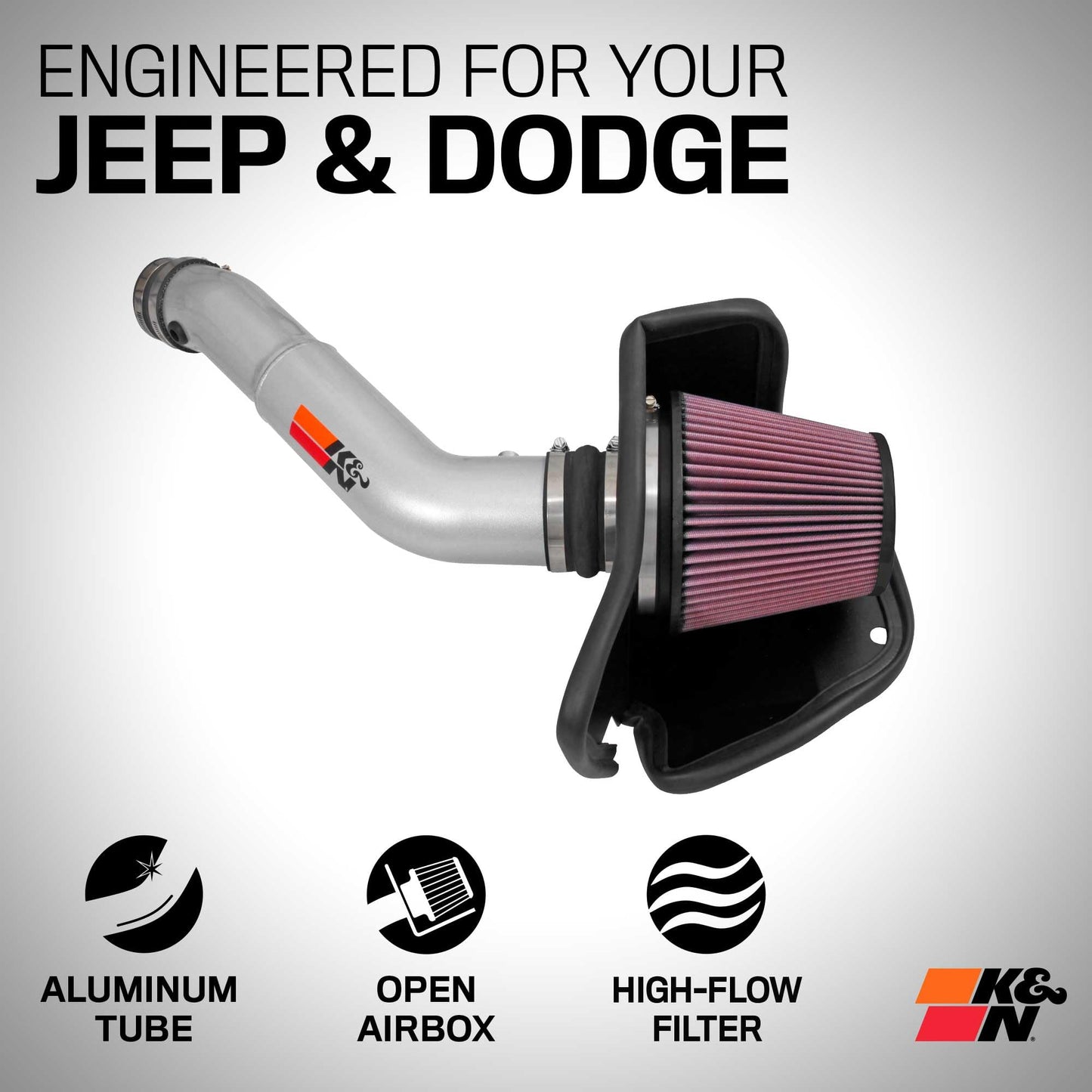 K&N Cold Air Intake System: High-Flow Air Filter, Increase Performance & Towing: Compatible with 2016-2024 JEEP/DODGE: Durango, Grand Cherokee, Grand Cherokee WK, 77-1572KS