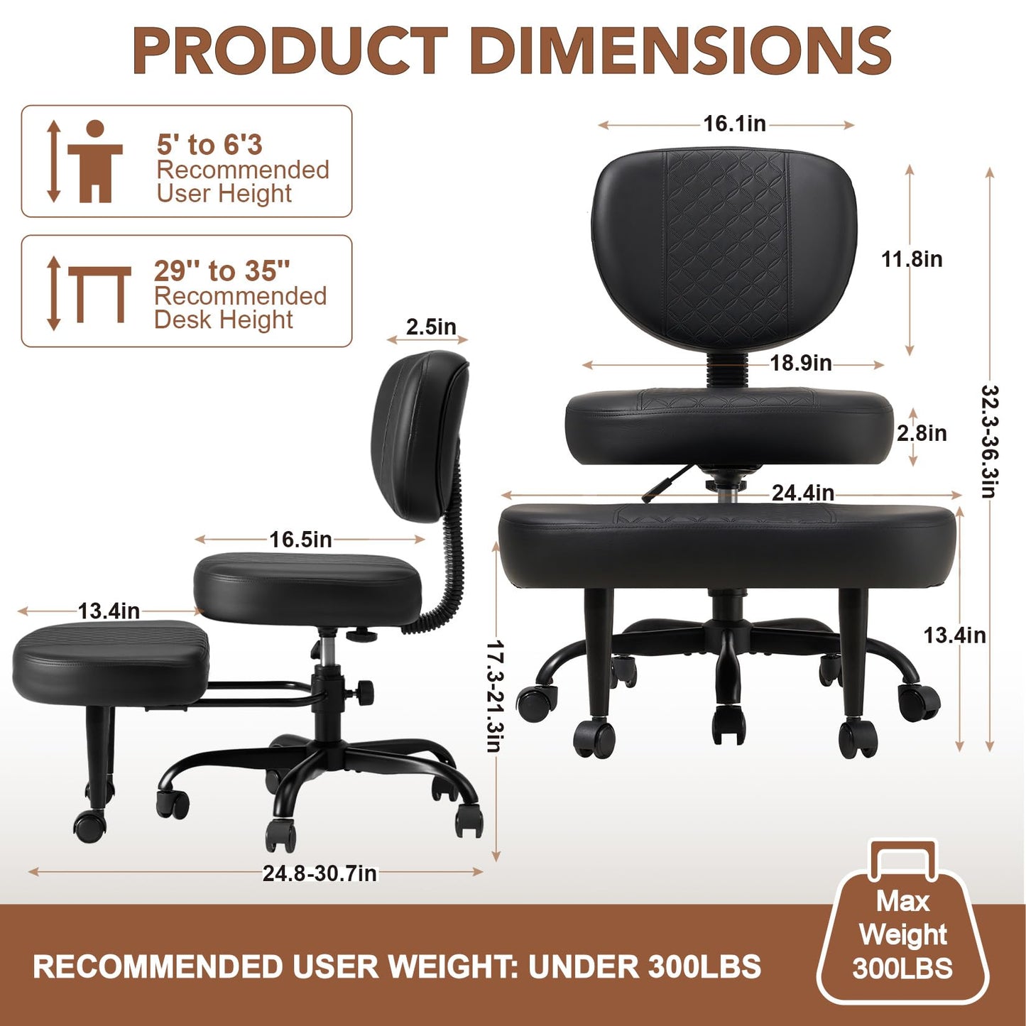 Avocahom Ergonomic Cross Legged Office Chair with Wheels, Criss Cross Desk Chair with Leg Rest, Meditation Chair Yoga Kneeling Chair, Adjustable ADHD Chair Black