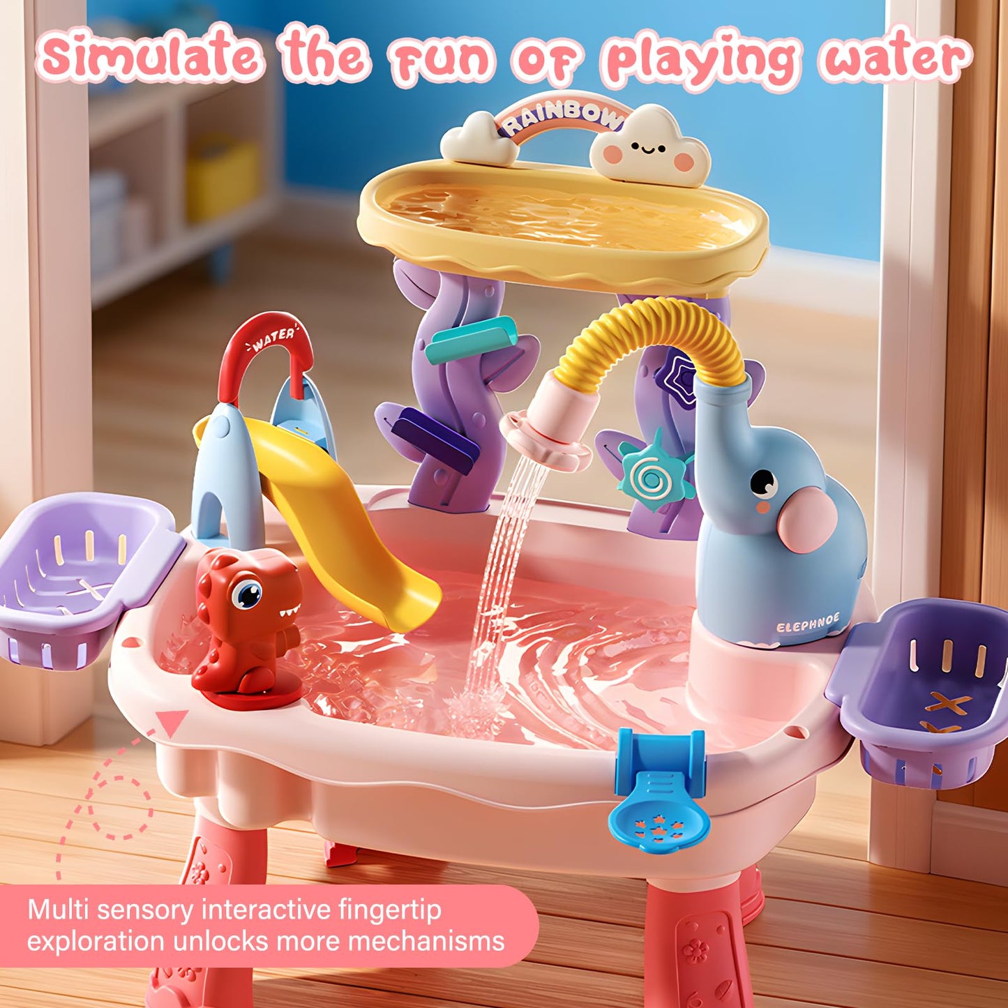 TUVBPK 2027 Upgraded Toddler Sand Water Table Toy with Electric Water Pump, Kids Sand Water with Faucet/Play Food Accessories/Fishing Toy, Kitchen Play Sink Toys for Girl Boy Age 3+ (Pink)