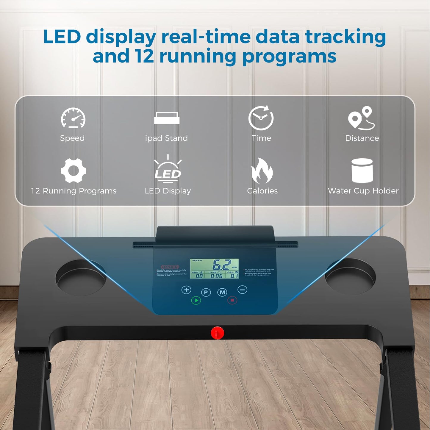 Treadmill with Handles, 2026 Upgraded Small Treadmills Home, Portable Electric Treadmills for Home 300 lbs Capacity,Walking Pad Treadmill,Lightweight Foldable Walking Pad,LED Display(Black)