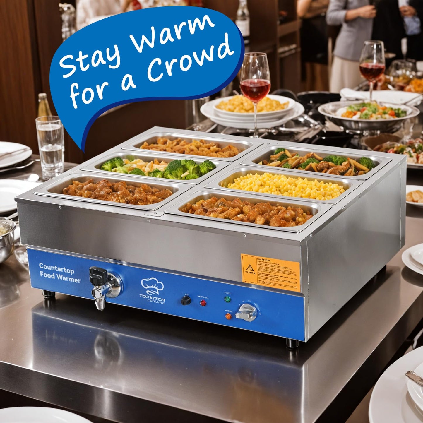 TOPKITCH 4 Pan Commercial Food Warmer,Electric Countertop Bain Marie Stainless Steel Buffet Steam Table for Catering and Restaurants(4×1/2 GN Pan,120V/1700 Watts