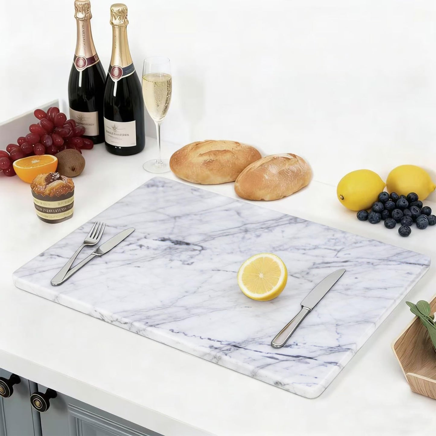 Carrara Marble Cutting Board for Kitchen, 24 x 20 Inch Extra Large Marble Pastry Slab, White Stone Cutting Board for Dough Kneading, Baking, Rolling, Cheese
