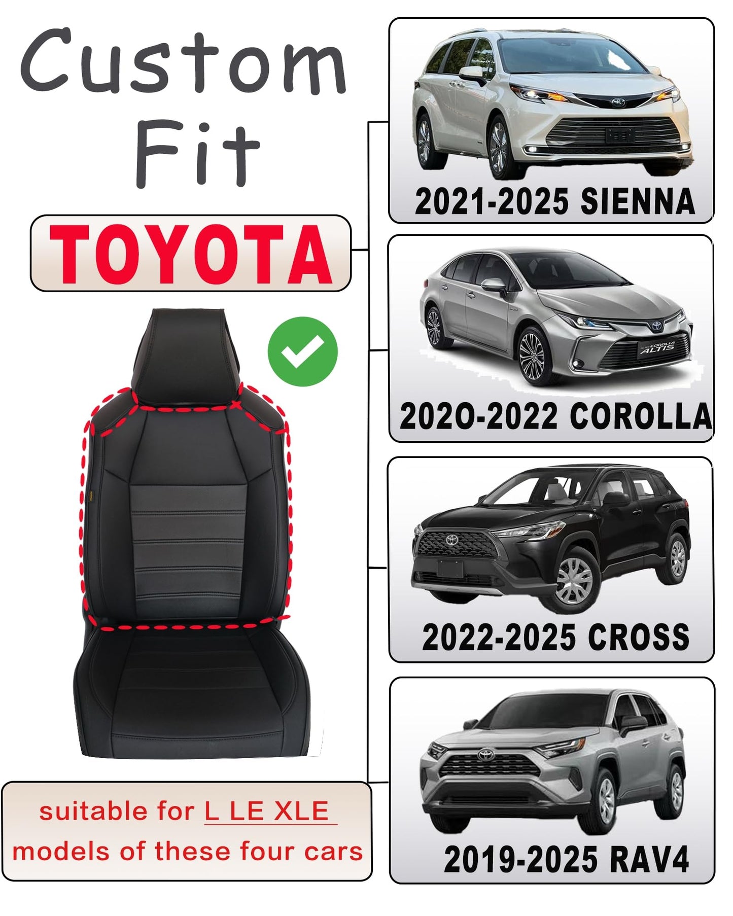Syusvluc Custom Fit Front Seat Covers for Toyota Rav4 Corolla Cross Sienna Universal Car Seat Protectors with Waterproof and Easy to Install for Women Front Seat Cover - Faux Leather(Black)