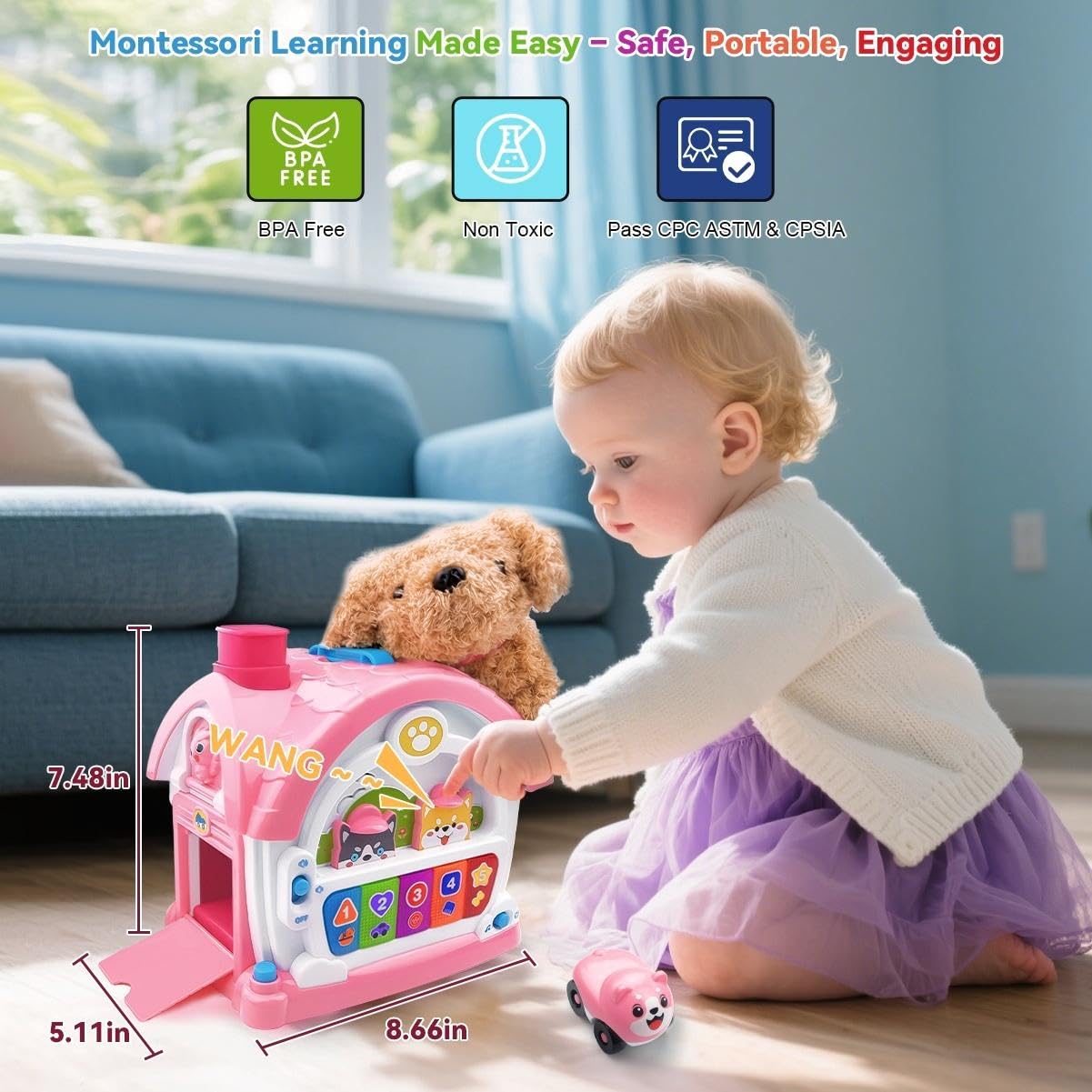 OKREVIEW Toys for 1+ Year Old Girls – 9-in-1 Montessori Musical Toddler Activity House with Lights, Sounds, Bilingual Learning, Ideal 1st Birthday Xmas Gifts for Girls Ages 1 2 3