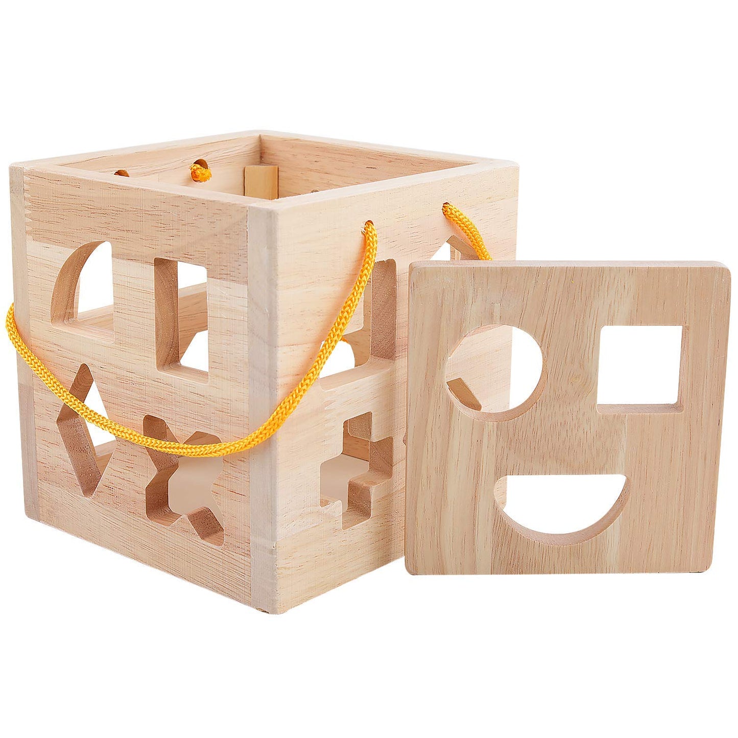 QZMTOY Shape Sorter Toys with 19 Shape Blocks, Classic Wooden Toys for Toddlers Kids, Gift for Girls Boys 2-4 (Natural Solid Wood)
