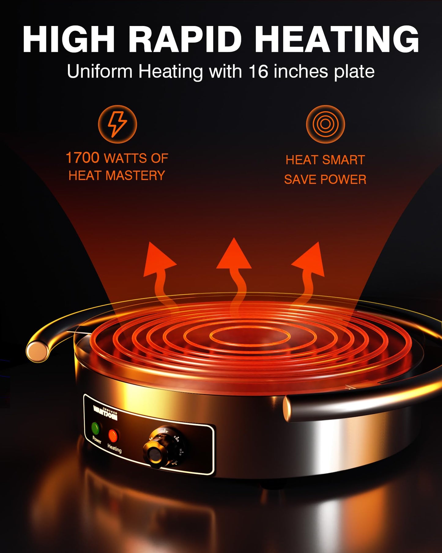 WantJoin Commercial Electric Crepe Maker 16 Inch 110V Non-Stick 1700W Electric Crepe Machine Adjustable Temperature Control 403 Stainless Steel Cooking Base 1700W