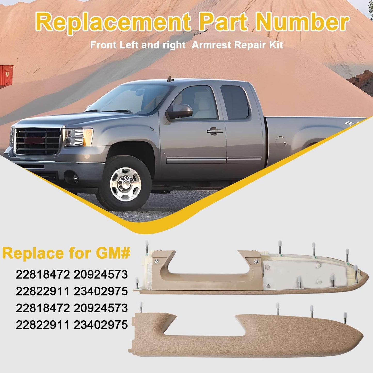 LLYZFED 22818467 22818472 Front Left & Right Armrest Repair Kit Pair Fit for Chevy Silverado/GMC Sierra 1500 2500HD 3500HD 2010–2014 Door Panel Armrest with Handle Below - Color Beige