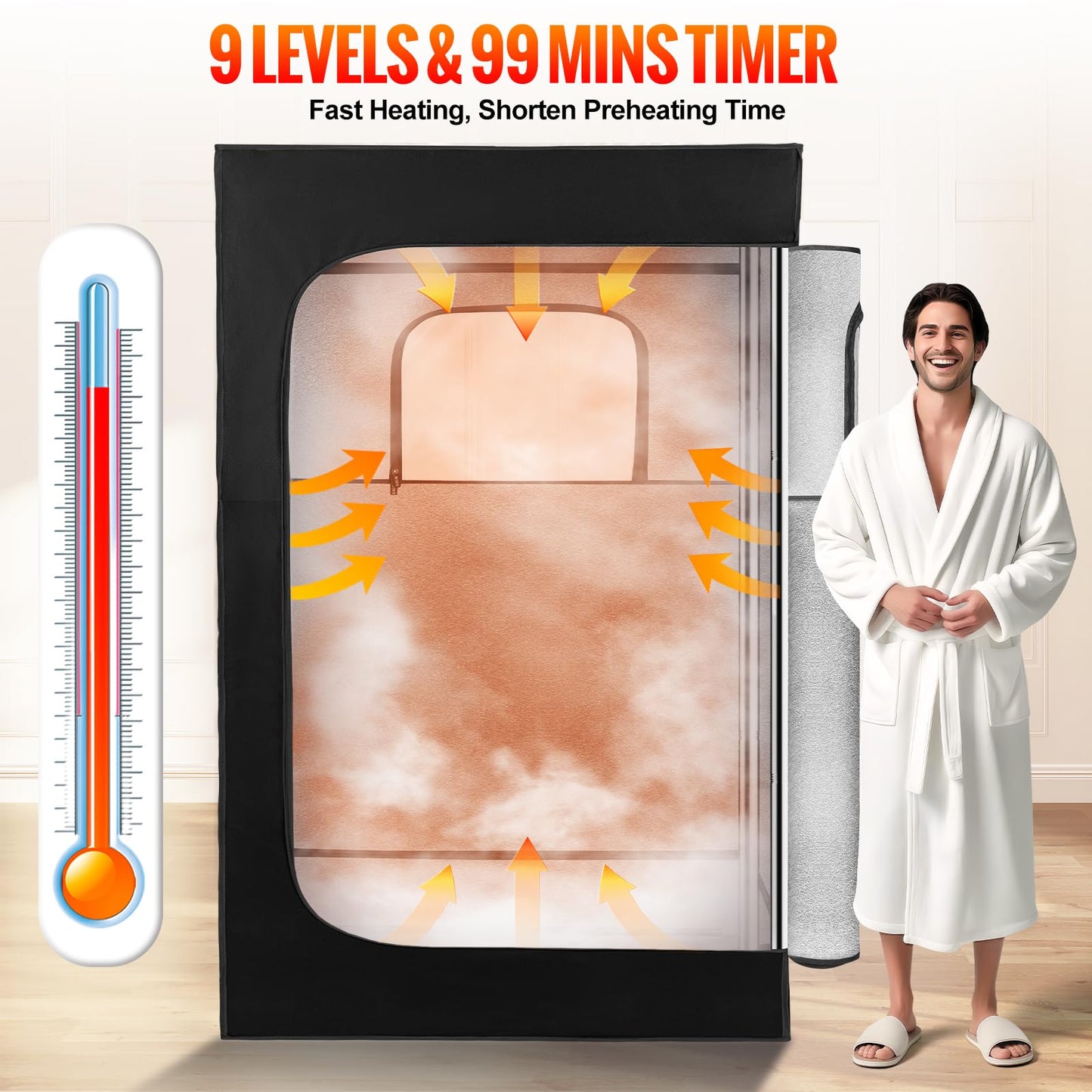 X-Vcak Upgraded Portable Sauna, Steam Sauna for Home with Steamer, Remote Control, Folding Chair, 9 Levels, 2.6’ x 2.6’ x 5.9’