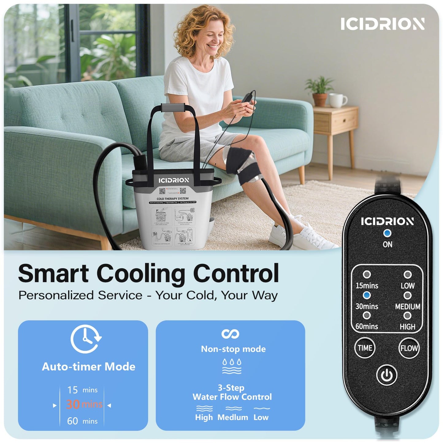 Cold Therapy Machine, Programmable Ice Machine for Hip After Surgery, Portable Hip Replacement Recovery System, Cryotherapy Pain Relief w/Compression Pad