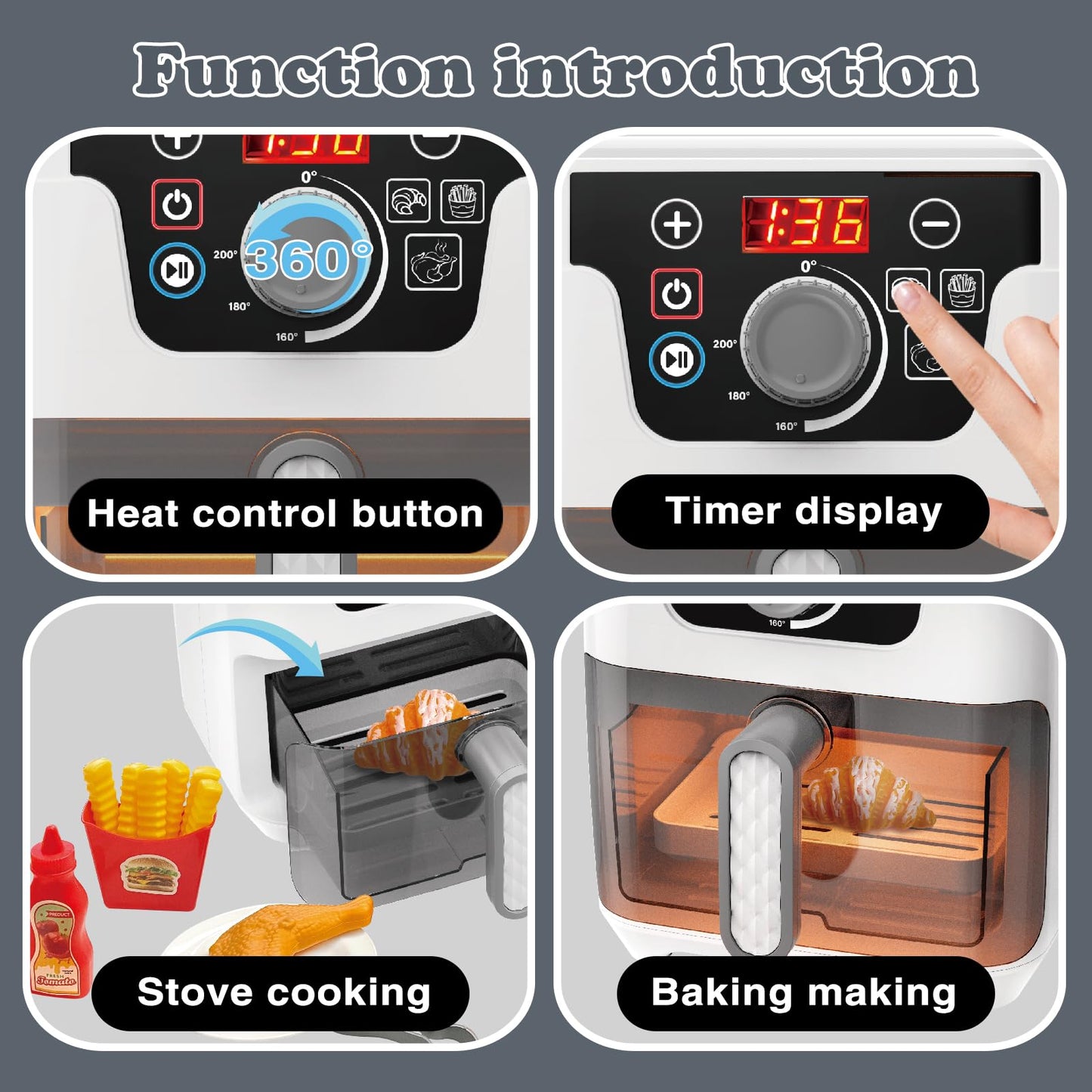 Air fryer Toys,Toy Air Fryer for Kids, Kids Play Kitchen Playset Accessories, Kitchen Accessories Pretend Play Toddler Playset for Girls Boys Birthday Gifts