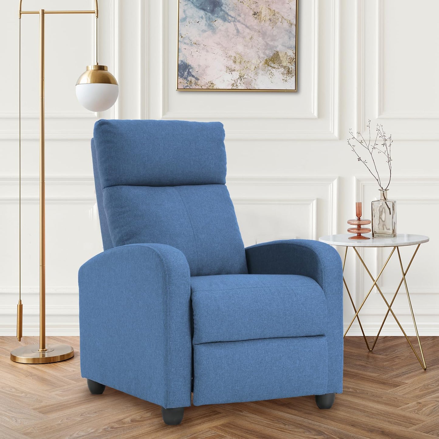 FDW Recliner Chair Massage Chair Reading Chair Reclining Sofa Home Theater Seating with Lumbar Support Massage and Padded Backrest for Living Room and Bedroom (Textile, Blue)