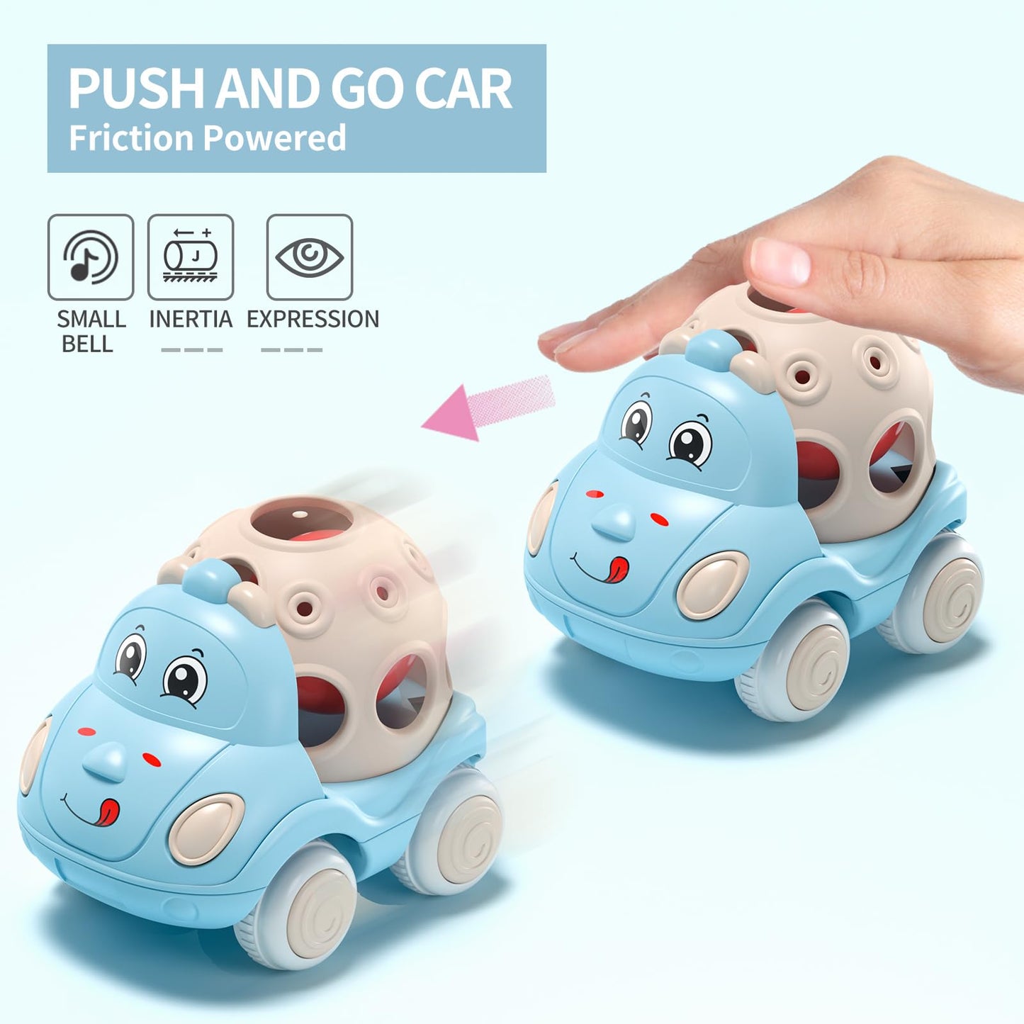 BeAndge Baby Girl Toys Gifts for 1 2 Year Old Girls, Pink Cars for Babies 6-12 12-18 Months, Push and Go Trucks for Toddlers, Soft Rattle Toys for One 1+ Infants First Birthday Easter Gifts