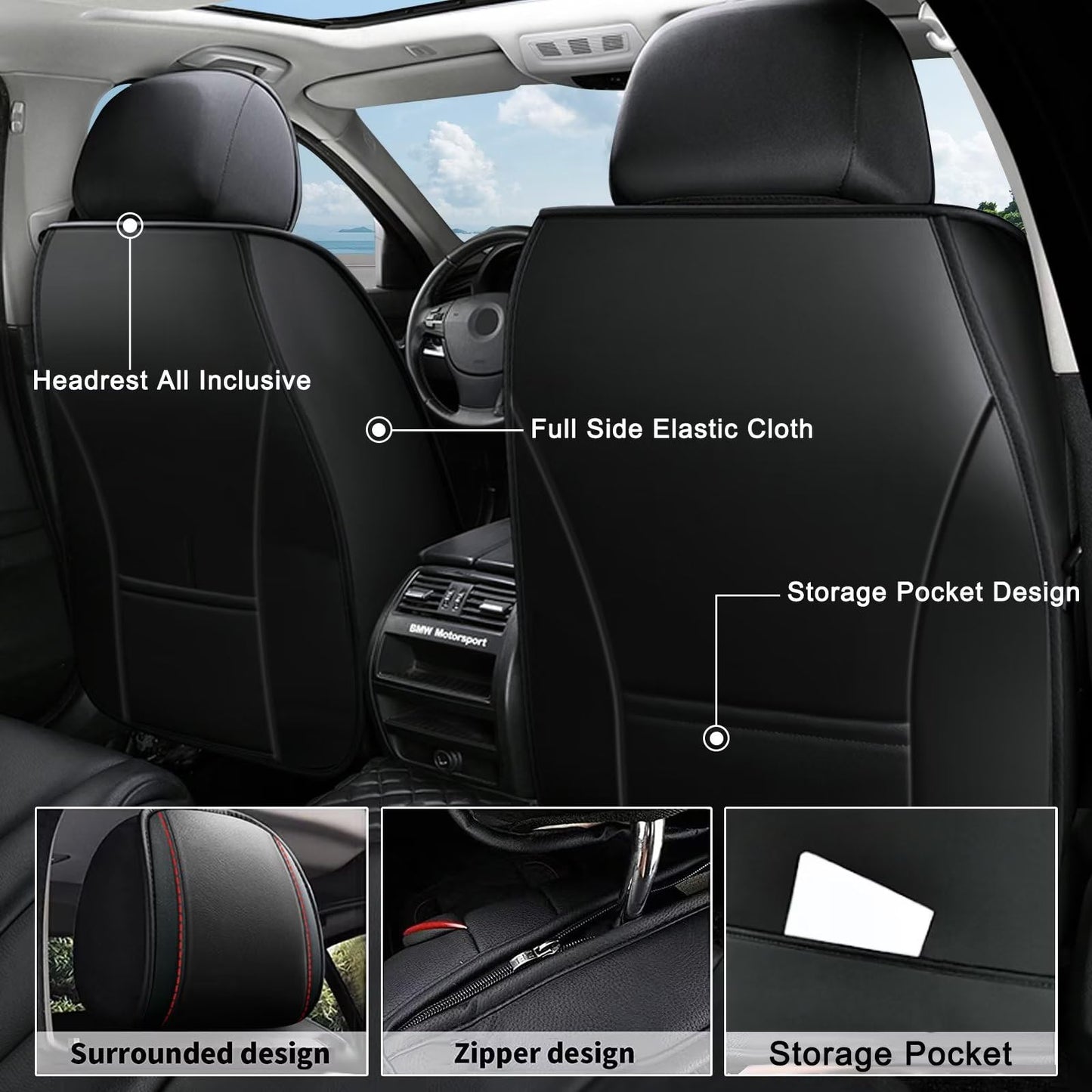 AOMSAZTO Car Seat Covers,Full Set 5 Seats Custom Fit for Toyota Camry 2002-2026,Faux Leather Automotive Cushion Covers Seat Protector,Airbag Compatible Waterproof Black&Red