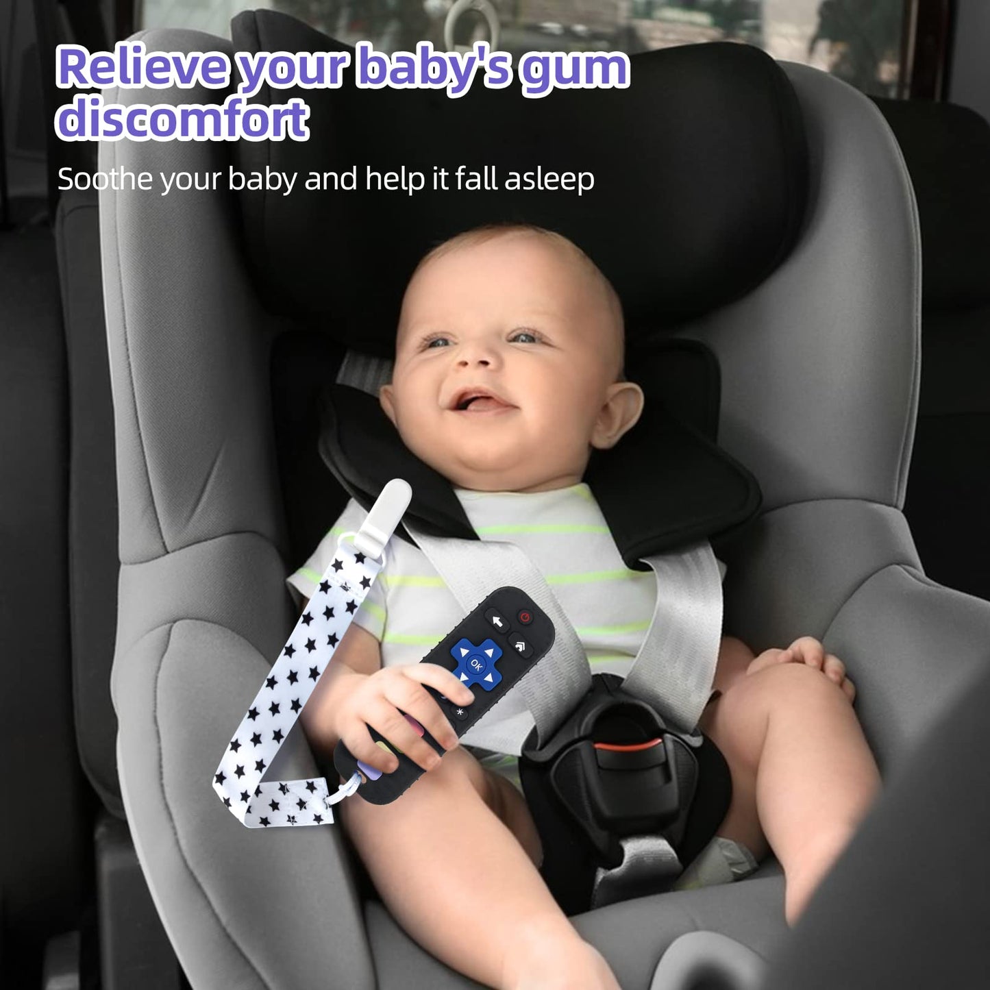 Chuya Baby Teether Toy Chew Toys for Babies 3-24 Months TV Remote Control Shape Teething Relief for Infants (Black)