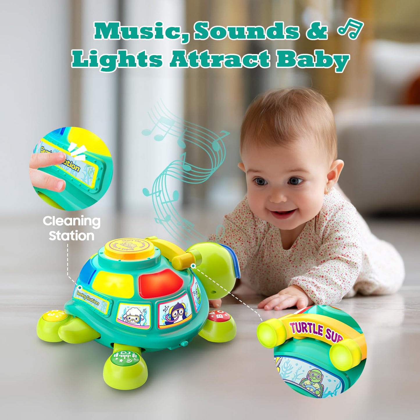 Zardali Baby Toys 6-12 Months, Musical Turtle Tummy Time Developmental Crawling Toy for 6 7 8 9 10 Months, Educational Bilingual Infant Toy 6-9-12 Months, Baby Boy Girl Birthday Gifts