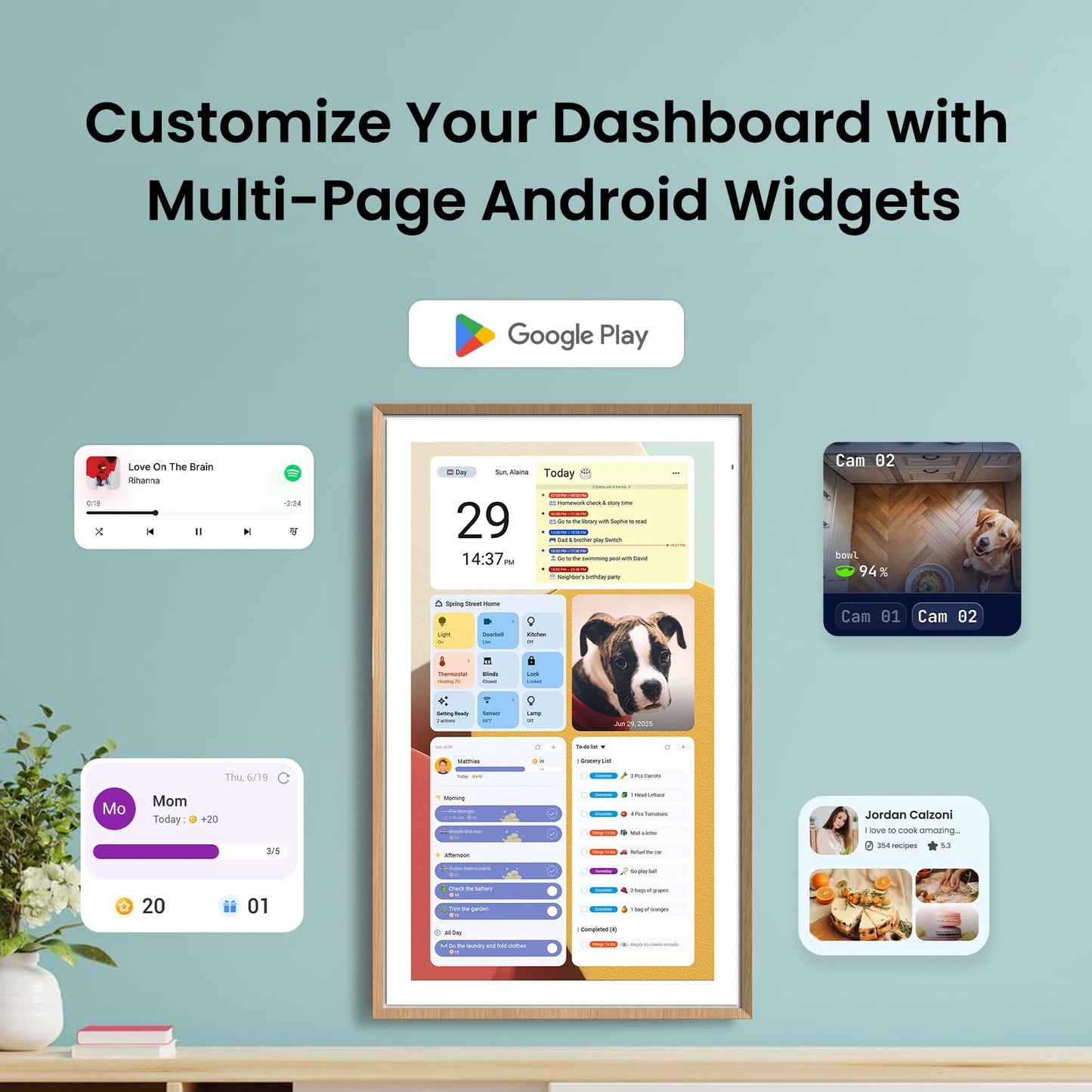 ApoloSign 21.5" Digital Calendar: Dual Mode Calendars with Google Play & Multi-calendar Sync, Electronic Planner & Chore Chart, Smart Touchscreen, Interactive Display fo Schedules (Teak,21.5-inch)