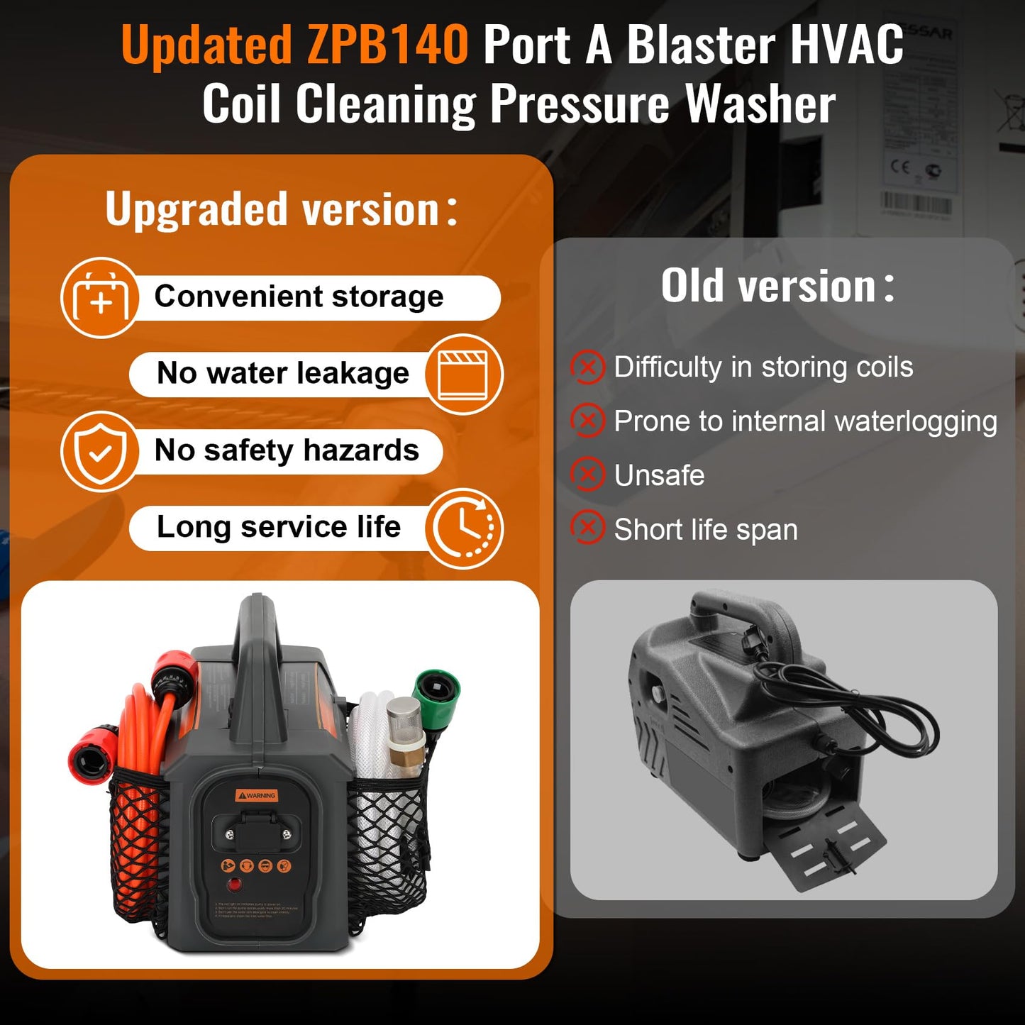 Updated ZPB140 Port A Blaster HVAC Coil Cleaning Sprayer,Portable Coil Jet Cleaner,HVAC Pressure Washer for AC 120V 80W Indoor or Outdoor Cleaning, Flow Rate 4L/min, Working Pressure 0.7-1.0MPa