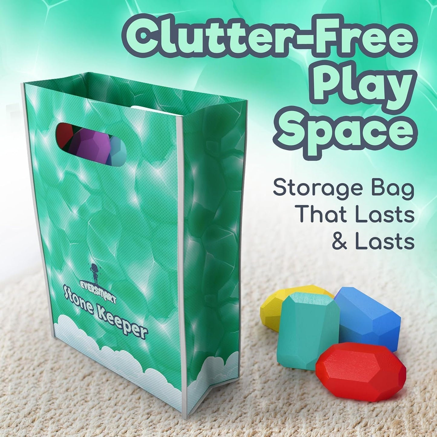 EVERSMART Wooden Stacking Blocks โ Montessori Toys for 1 2 3 4 5 6 Year Old Toddlers and Kids, No Choking Hazard โ Building Rocks Stones Games, for Girls and Boys