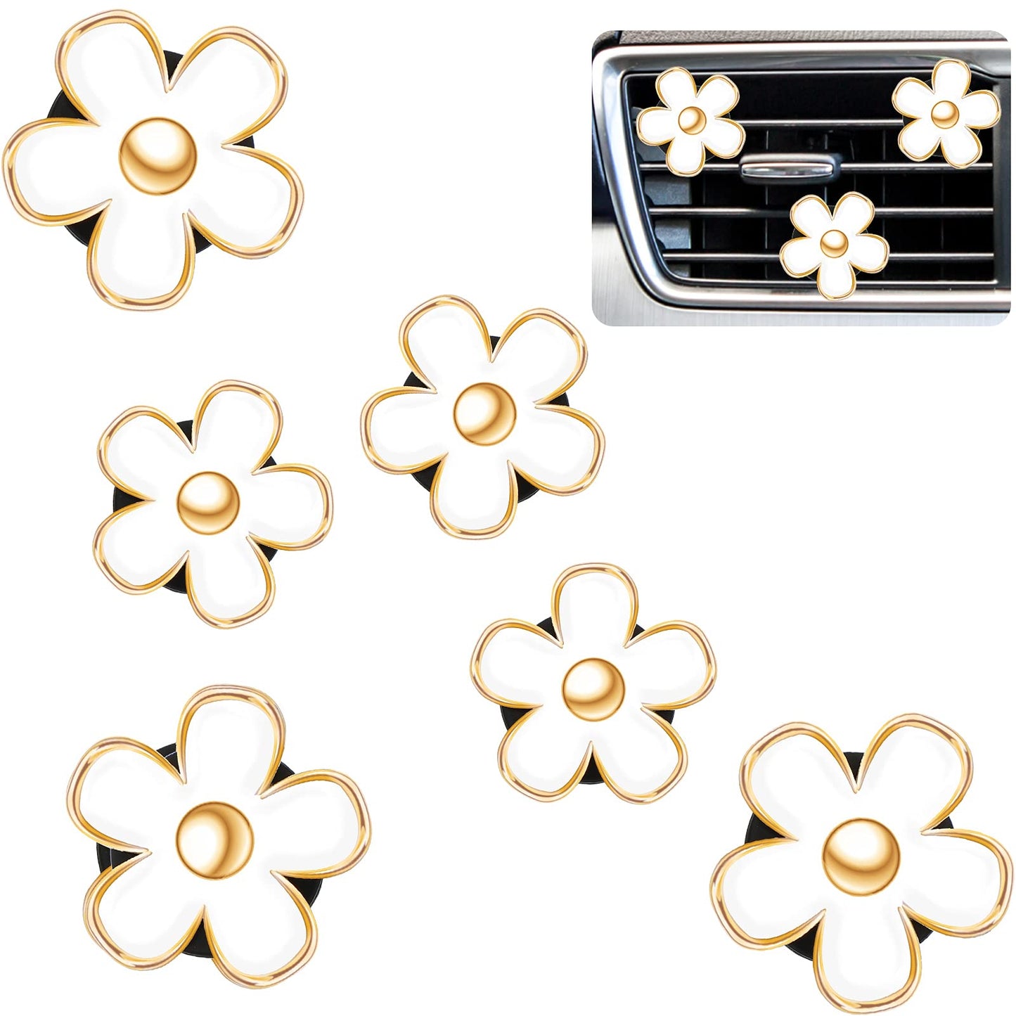 Frienda 6 Pcs Daisy Flower Air Vent Clip Accessories Air Conditioning Outlet Clip Car Air Freshener Dashboard Accessories Charm Car Inter Decor(3 cm, 3.3 cm,Red, Pink, White)