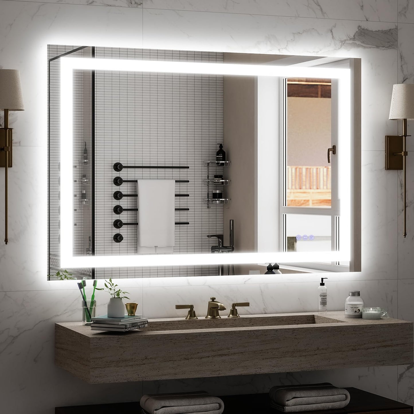 VooBang Large LED Bathroom Mirror 30 x 55 inches - 3 Adjustable Lighting Modes Lighted Smart Bathroom Vanity Mirror, Anti-Fog, Memory Function, Tempered Glass, Wall Mounted Horizontally Vertically