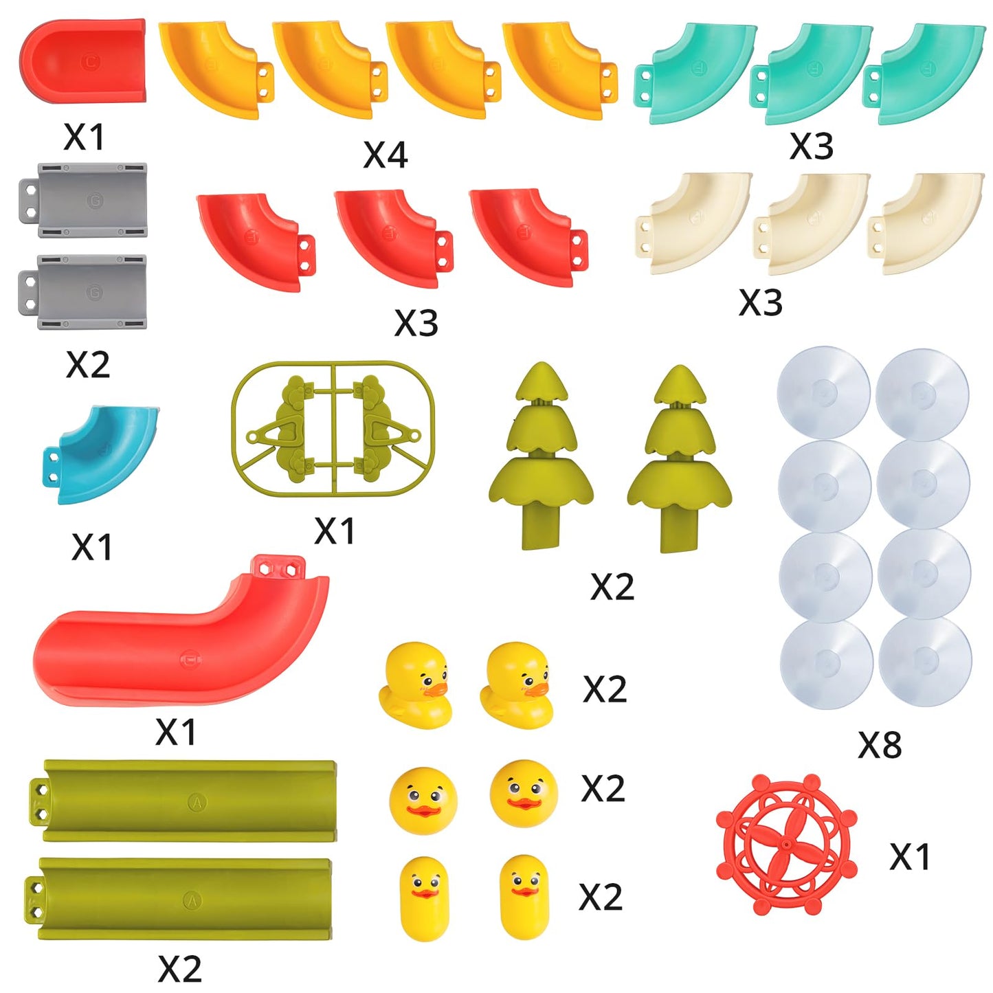 SOCBTNSO 38 PCS Duck Slide Toys, Bath Toys for Kids Ages 4-8, DIY Building Kit for Ages 5-7, Bathtub Time Birthday Gifts for Toddler 3 + Year Old