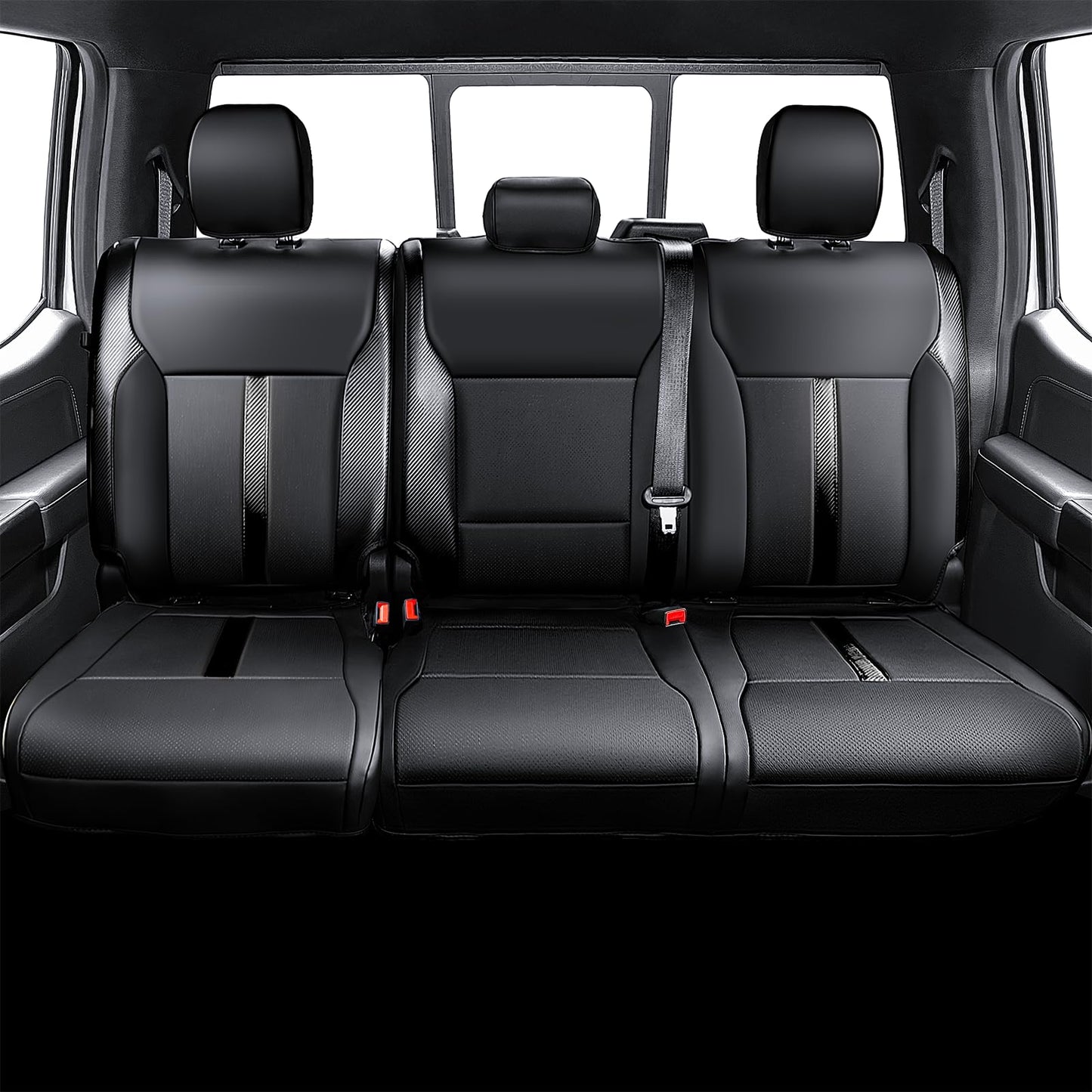 Carlimeki Leather Seat Covers Custom Fit for 2021-2025 F150 XL XLT STX Super Crew Cab - Custom Fit for 2023-2025 F250 F350 F450 XL XLT Crew Cab - Fully Covered, NOT for 40/20/40 Bench Front Seat