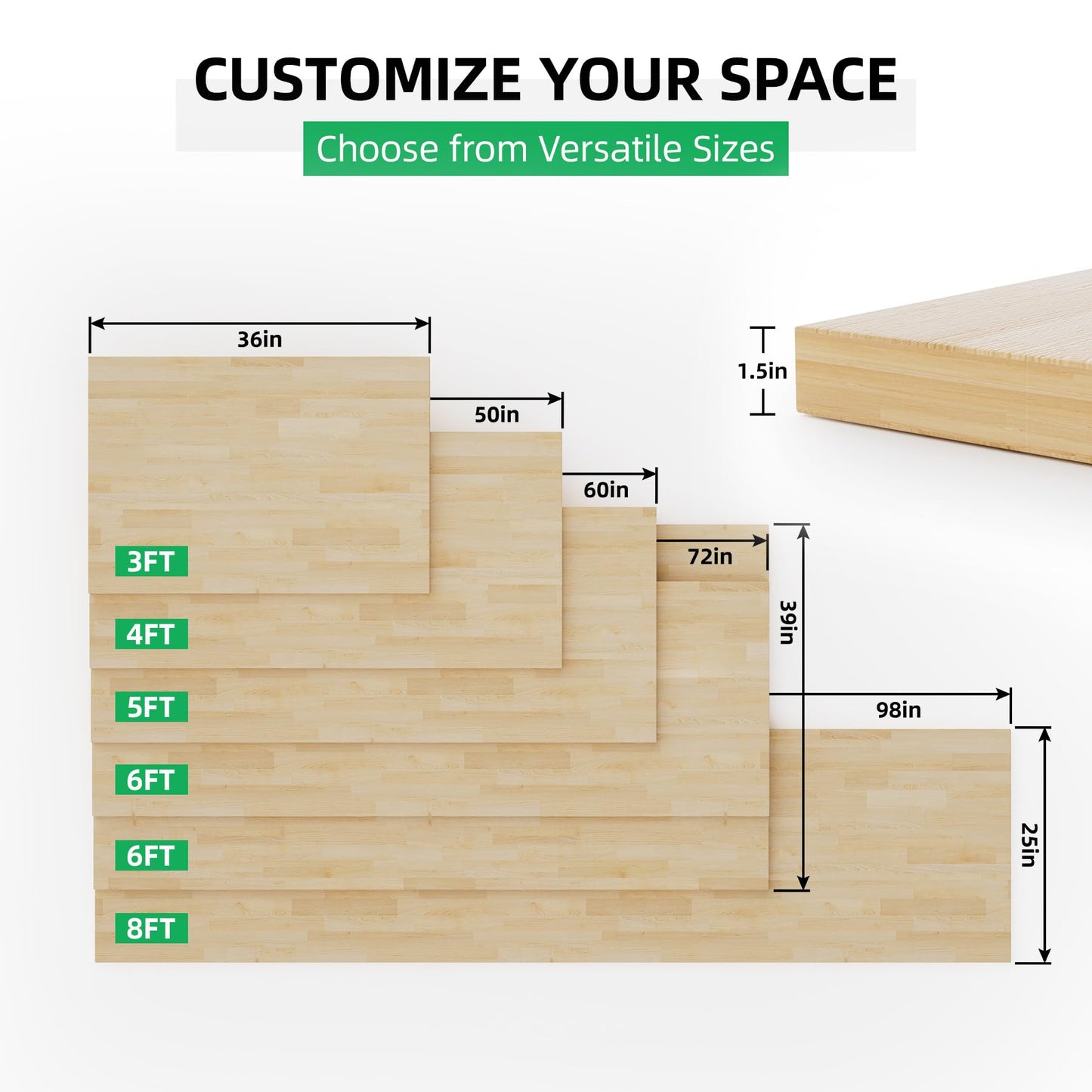 Butcher Block Countertop Wood Tabletop - Premium 3.98ft, 47.76"x25"x1.5" Solid Hardwood Plank for DIY Kitchen Island, Countertop, Coffee Bar and Desk with Natural Unfinished Birch Finish