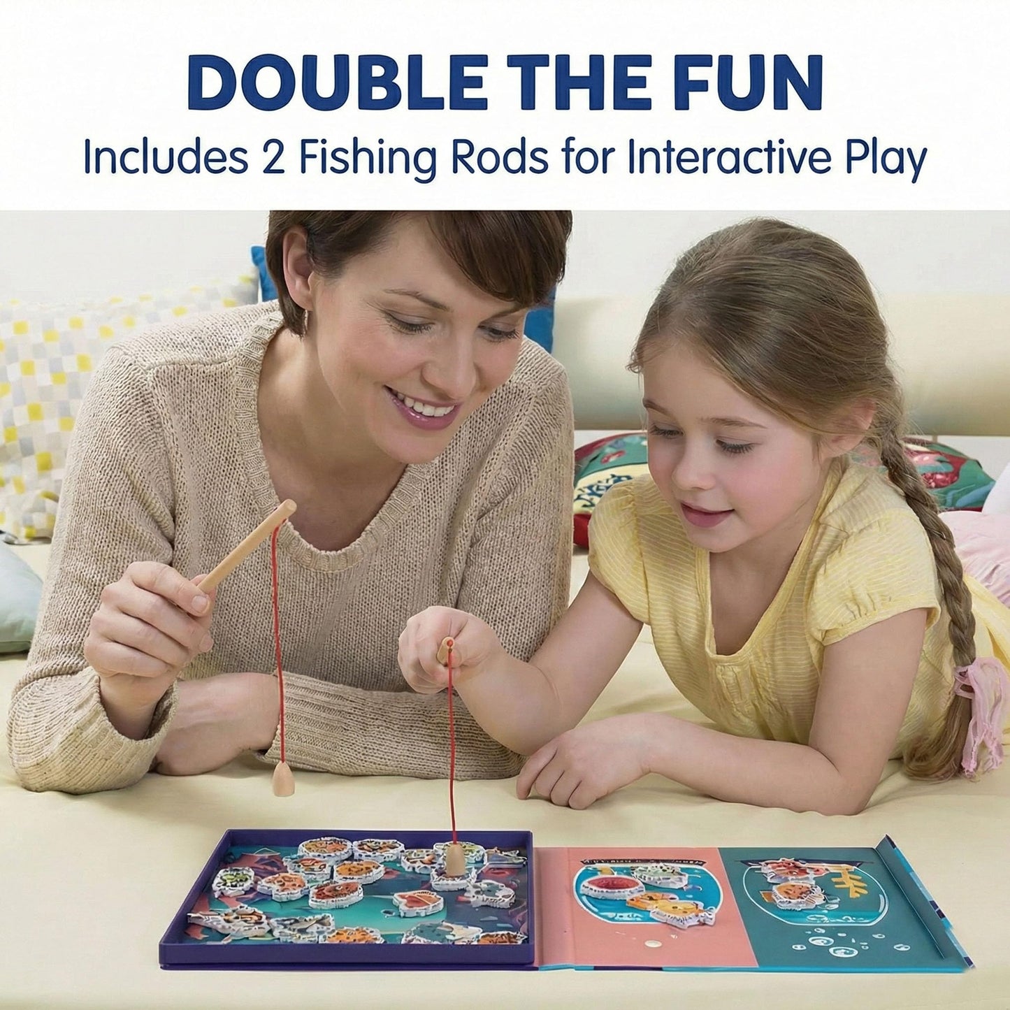 TRAVOFUN Magnetic Fishing Game Book - Travel Toys for Toddlers 3-5 - Car Road Trip Essentials & Airplane Activities for Kids - Montessori Learning Gift with 2 Poles & 27 Ocean Fish (Quiet & Portable)