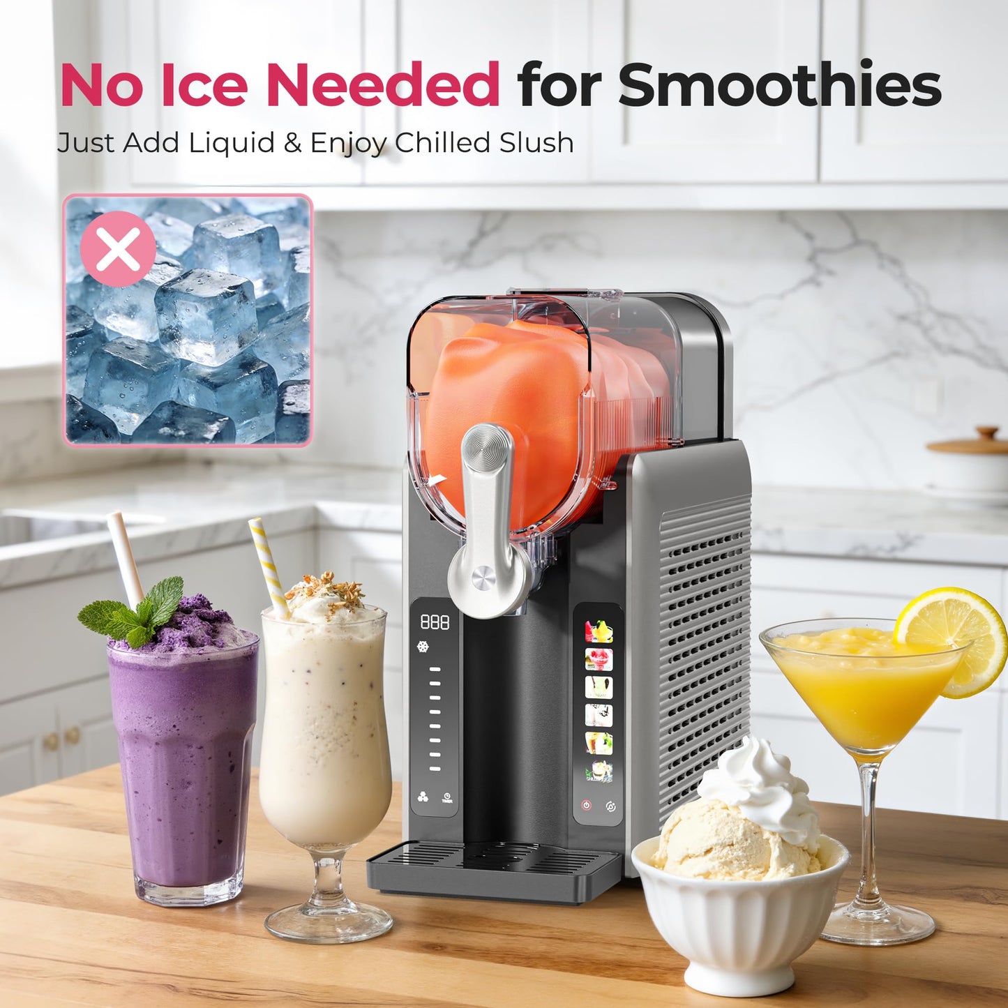 Slushie Machine for Home, No Ice Needed Frozen Drink Maker with Auto-Clean, LED Display, Perfect for Margaritas, Frappés, Milkshakes and More, Family Gatherings & Home Bar, Grey, 1 Pack+6 Modes