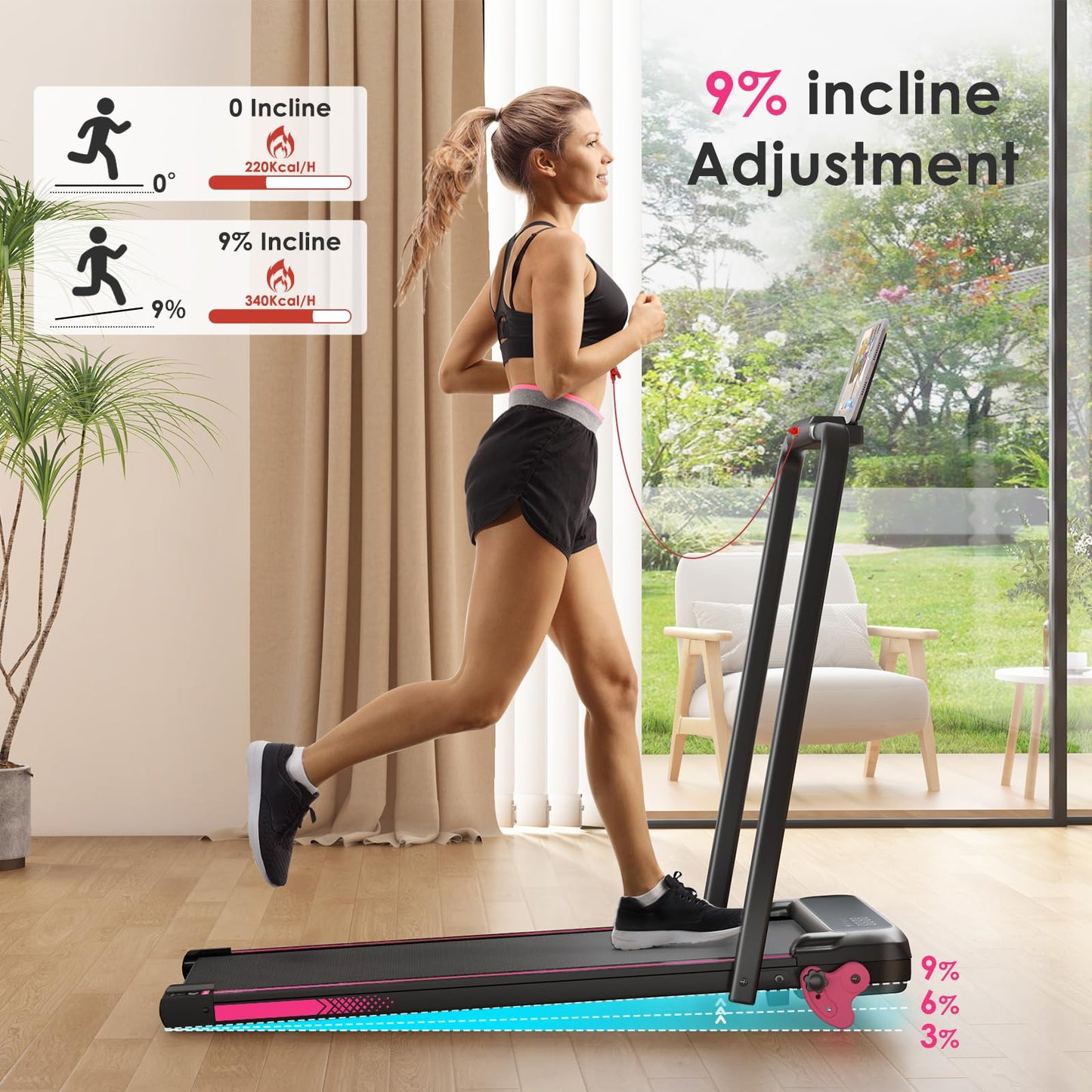 3-in-1 Walking Pad with Incline Portable Treadmill with Handle Bar for Home Office Under Desk Use Small Space Treadmill