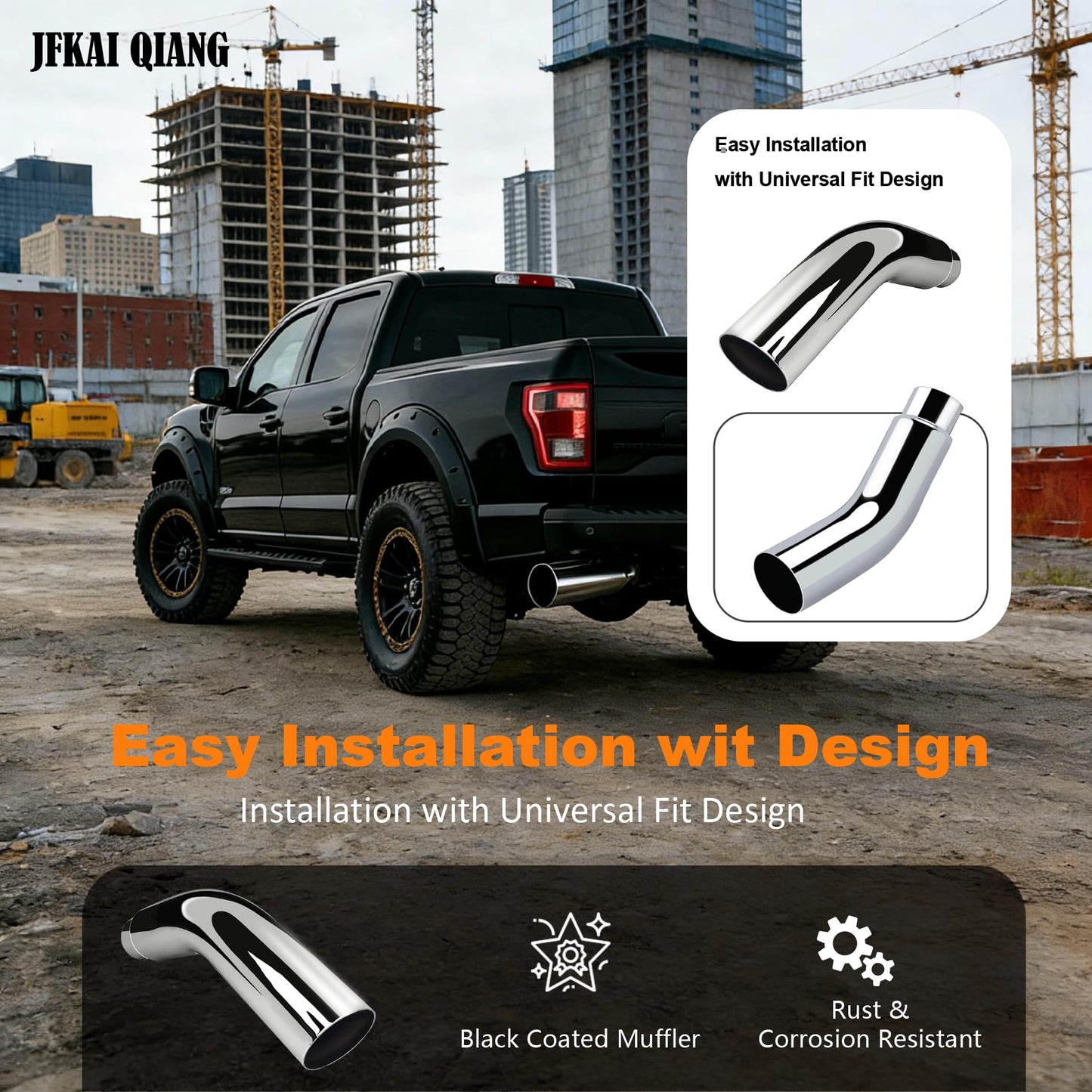 5 to 7 Inch Diesel Exhaust Tip Elbow with Clamp - Chrome Plated Or Black Coated Universal Exhaust Pipe Accessory for Trucks, Cars