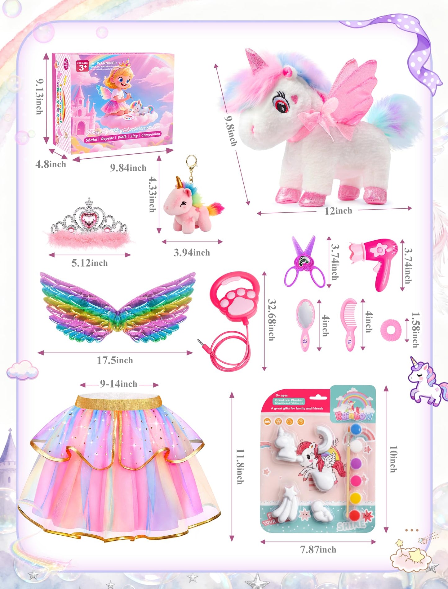 Jeowoqao Unicorn Toys for Girls Age 4-6,Walking Talking Singing Interactive Unicorns with Painting Kit Crafts Toddler Unicornss Dress up, Remote Control Plush Unicorn's Toy for Kids 3-6