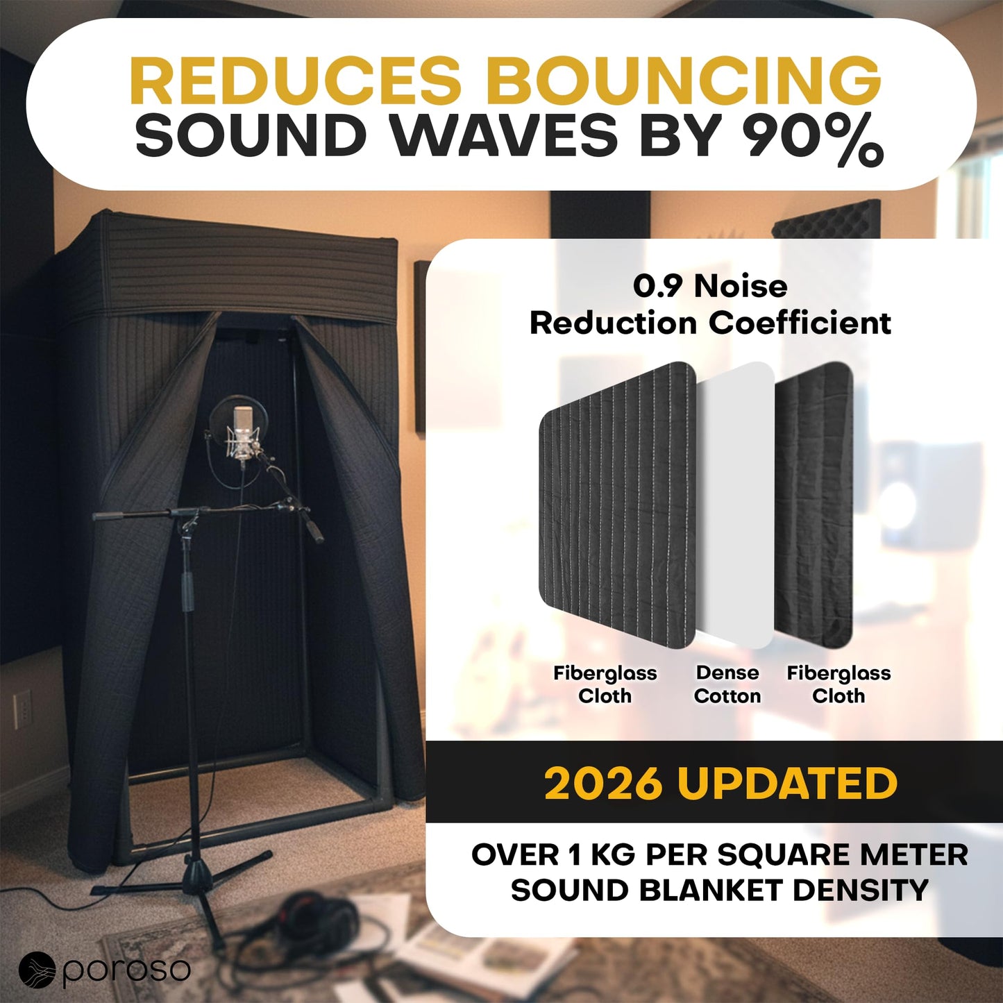 Portable Vocal Booth for Recording, Portable Recording Booth for Home Studio, Acoustic Treatment to Reduce Echo, Sound Isolation Booth, 5-Min Assembly w/Travel Bag, Lights, Phone Holder (2026 Update)